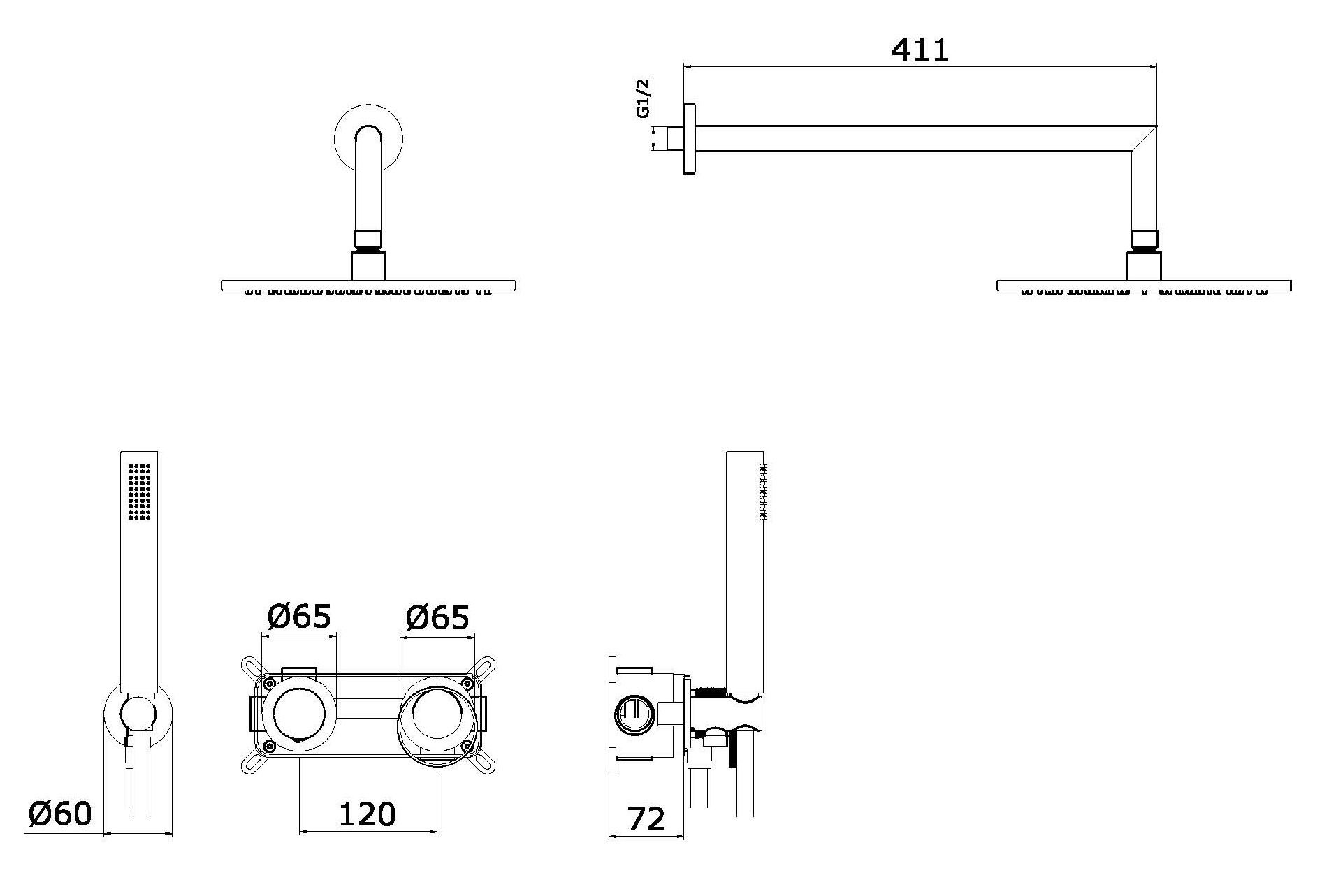 19164-R Встроенный смес для душа с 2-функ. (Роз. Золото) GANZER  (6/1шт)