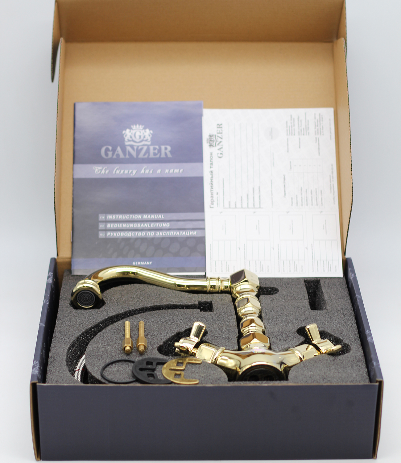 15113-E Смеситель двухвент. для умыв. (ЗОЛОТО)  GANZER (10/1шт)