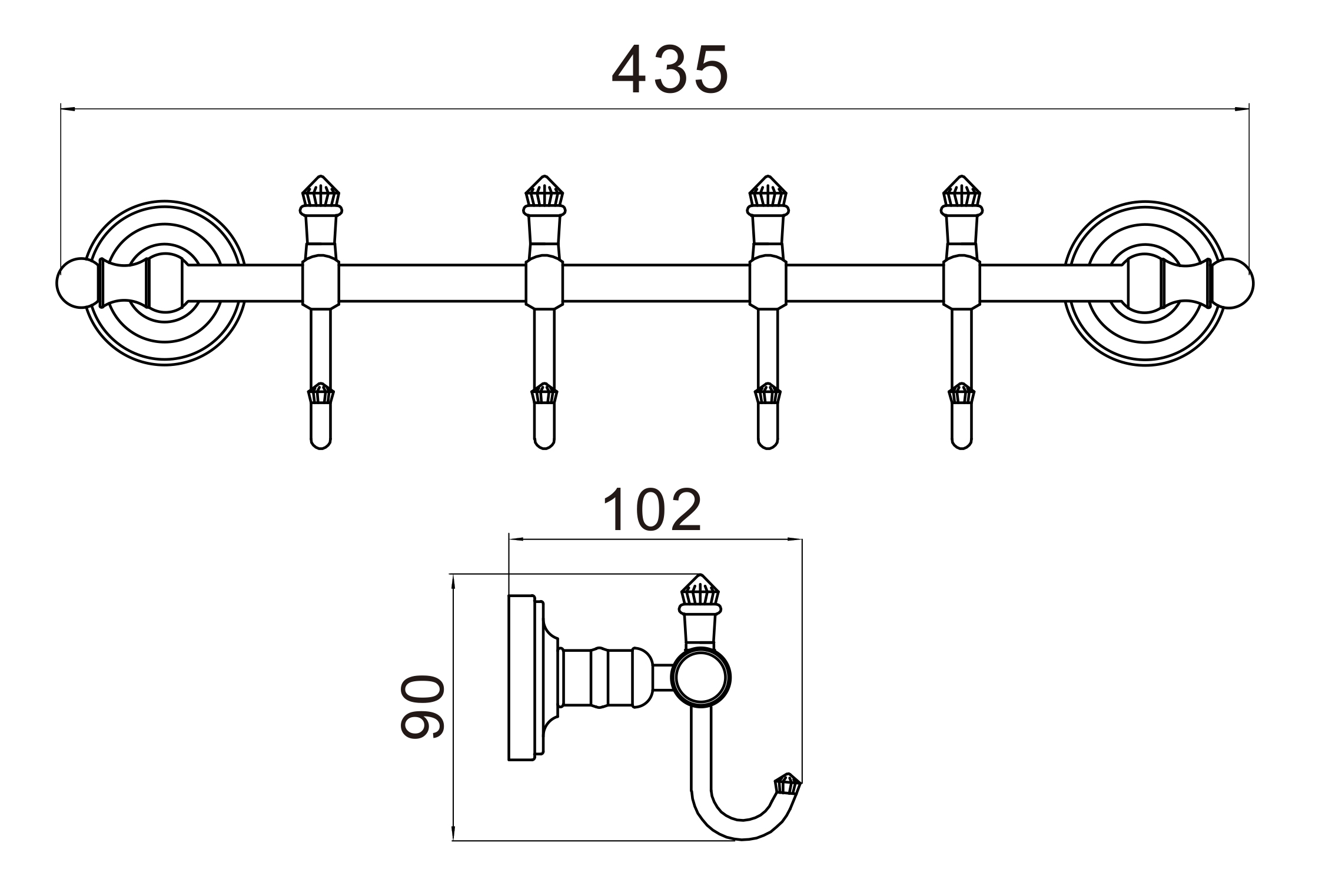 31074-D П/держатель 4 крючка (БРОНЗА) GANZER (10/1шт)