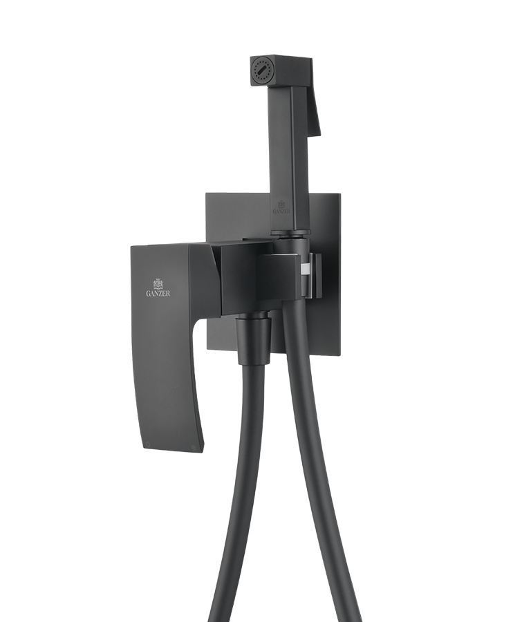 44157-C Смеситель встраиваемый с ГИГ. душем (ЧЕРНЫЙ) GANZER (10/1шт)