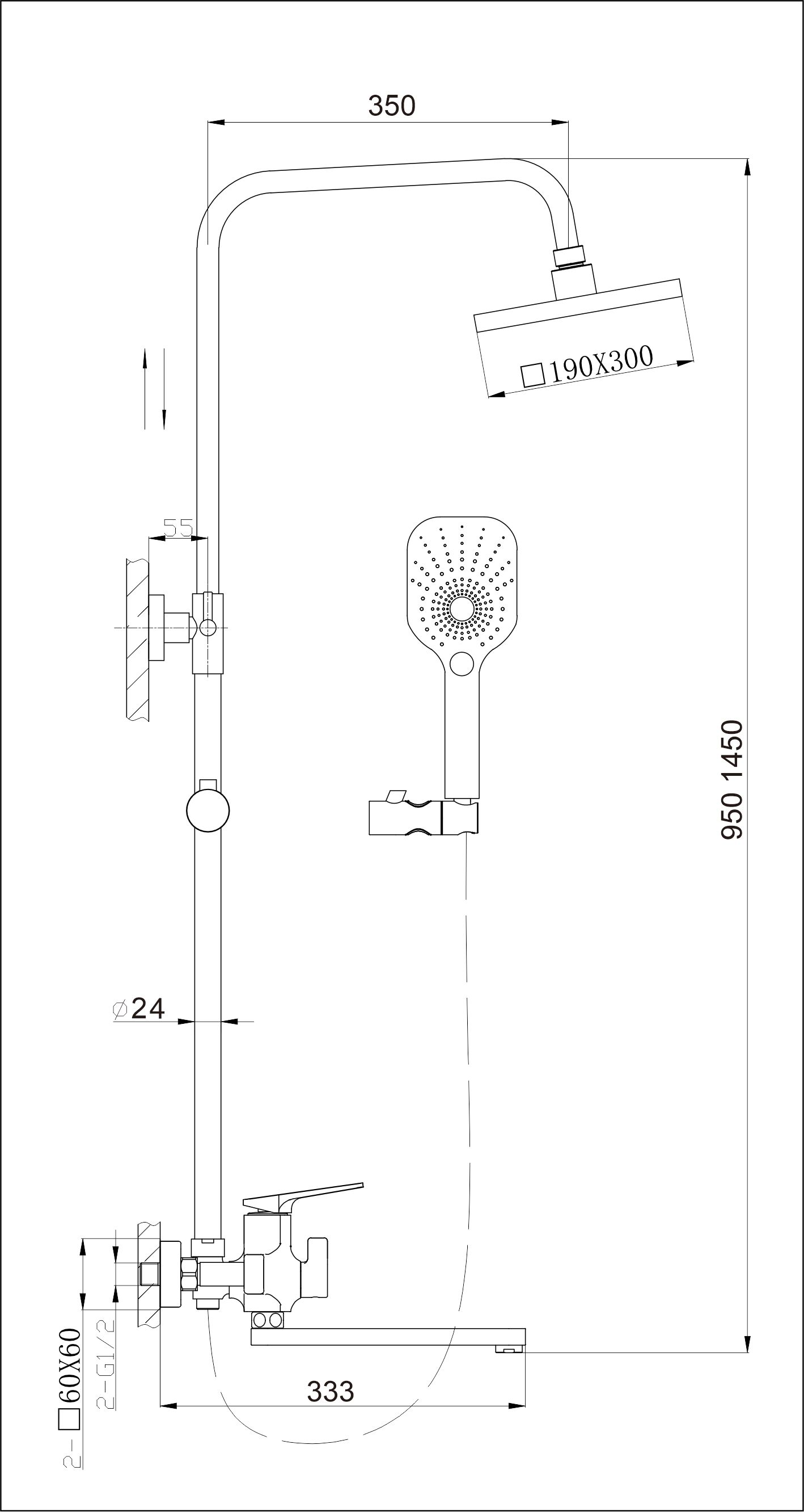 33020-P Душевая система (ГРАФИТ) HANSEN (4/1шт)
