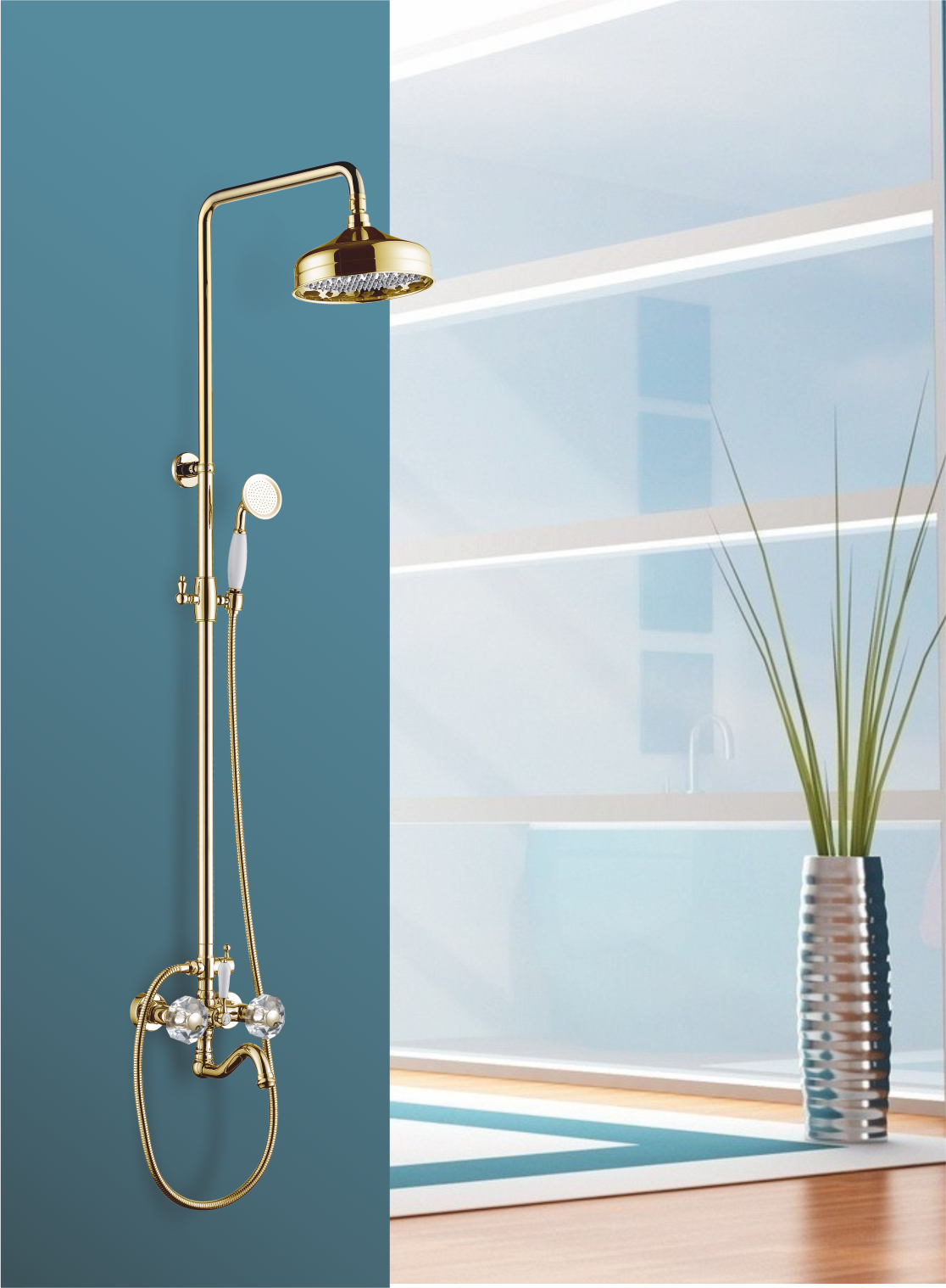 09062-E Двухвент  душевой рейлинг ЗОЛОТО  GANZER  (4/1шт)  Л/К