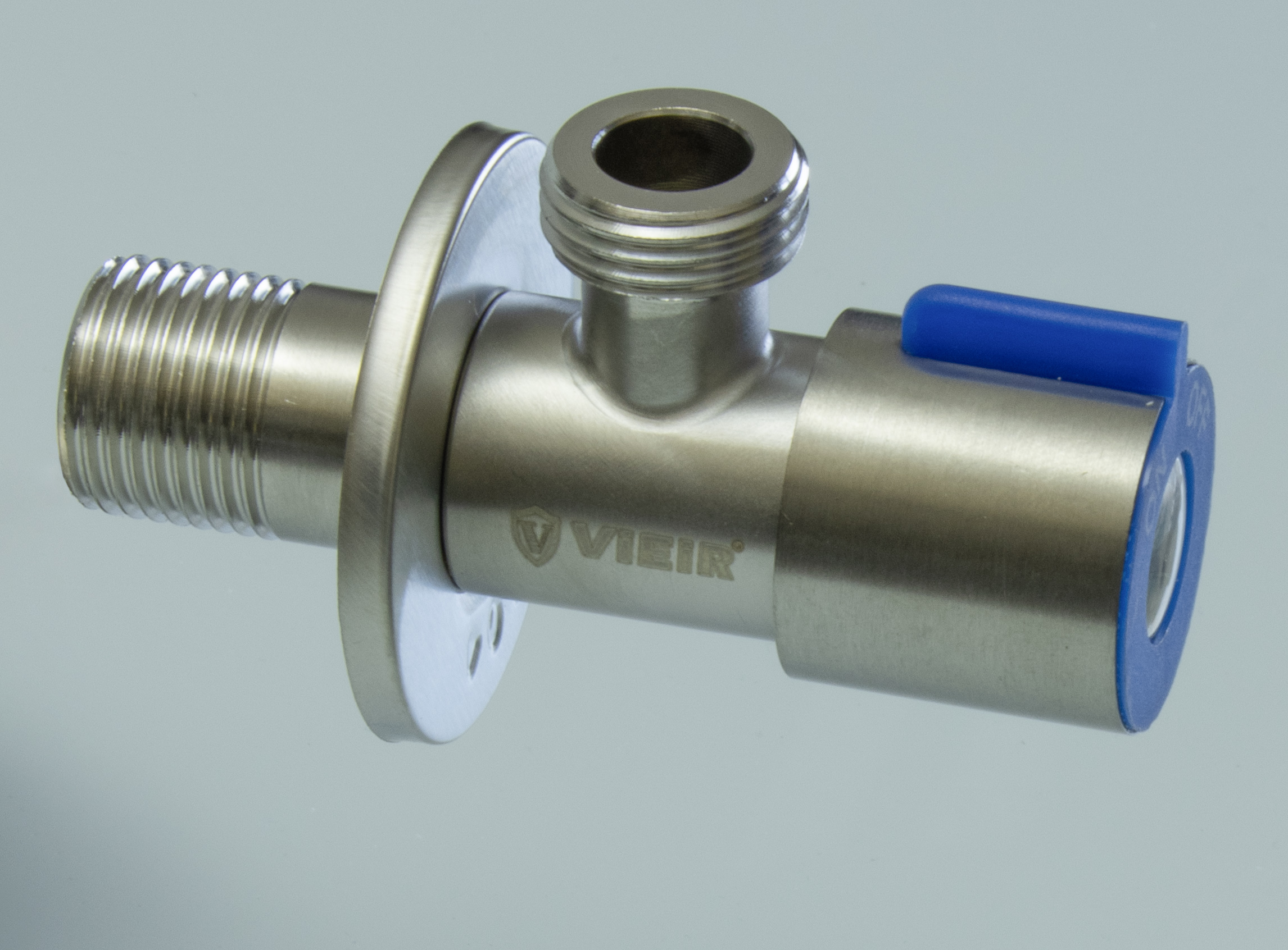 Кран угловой с отр. 1/2 х 1/2 нерж,сатин (КРУГ.) ViEiR  (100/1шт)