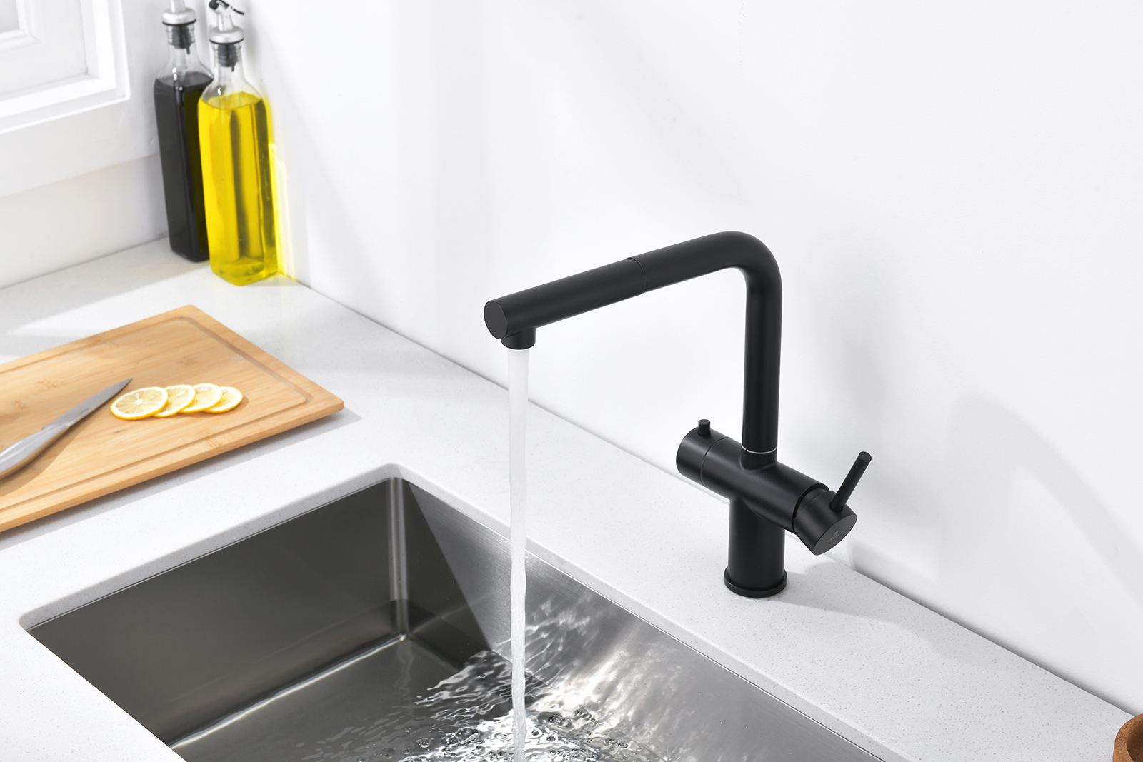 16036-C Смес. од. для кухни с ВЫД. лейкой и подк. ФИЛЬТ. (ЧЕРНЫЙ)  GANZER (10/1шт)