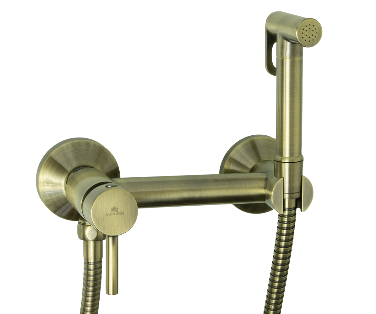 12202-D Set Смеситель для гиг. душа КРУГ (БРОНЗА)  GANZER  (10/1шт)
