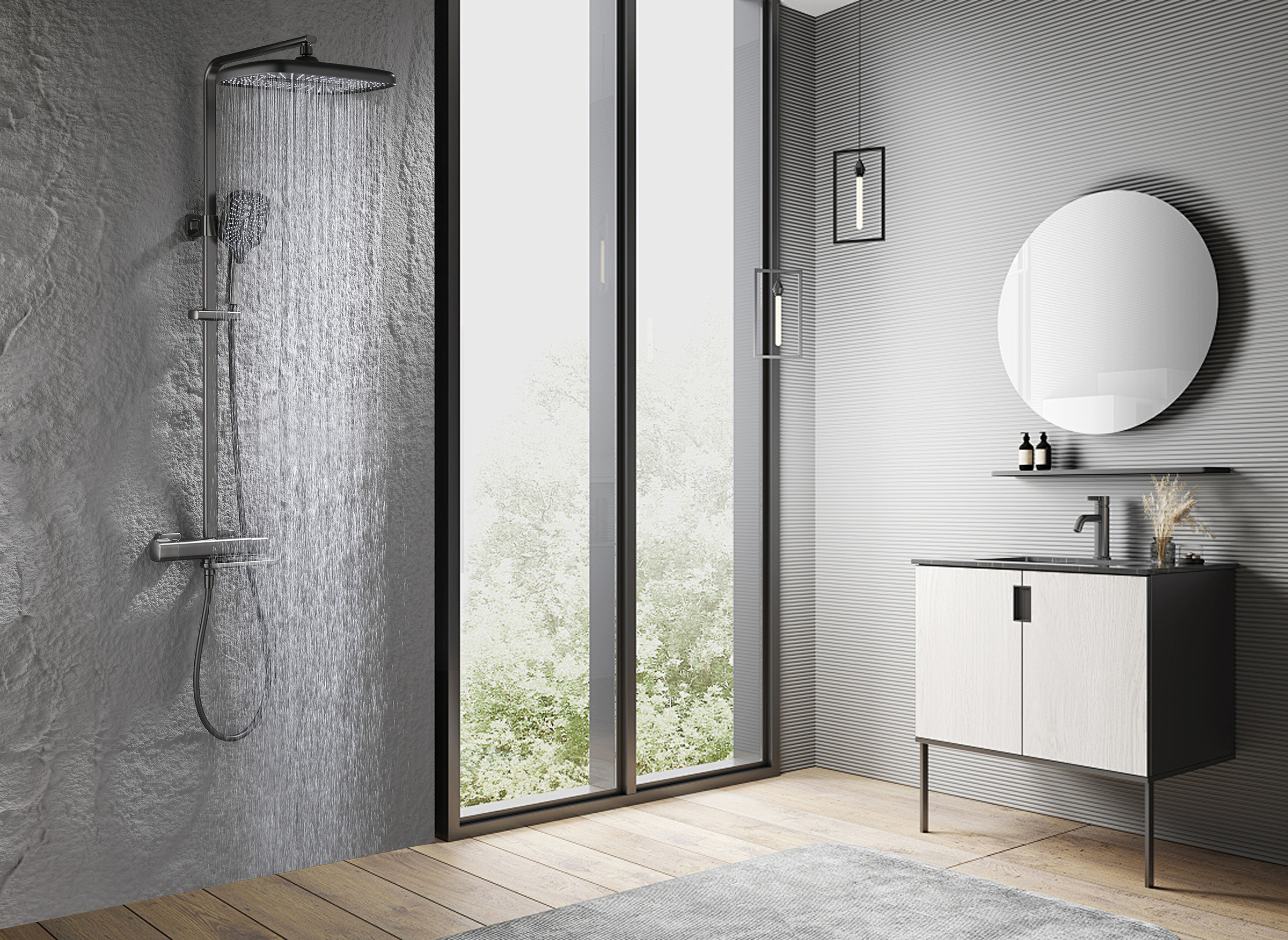 12171-Q Душевая система с термостатом (ГРАФИТ) GANZER (5/1шт)