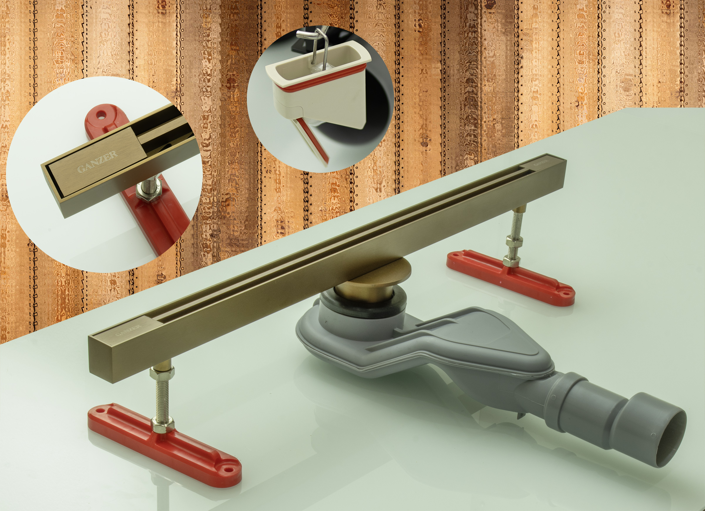 99180-R Трап щелевой 25х800мм (Роз. Золото) GANZER  (4/1шт)