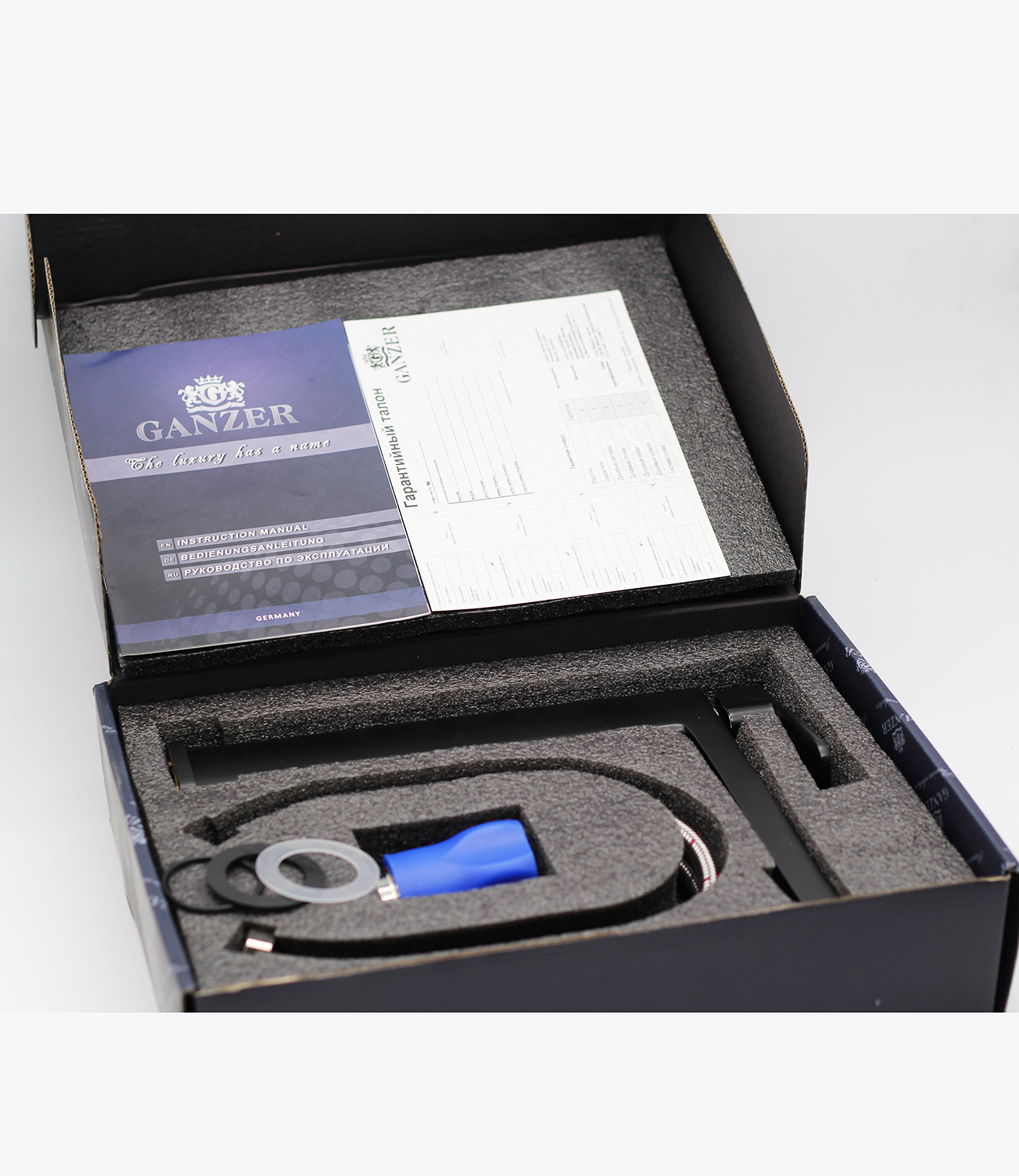 12016-C Смеситель для умыв. (ВЫСОКИ ЧЕРНЫЙ) GANZER  (10/1шт)  Л/К