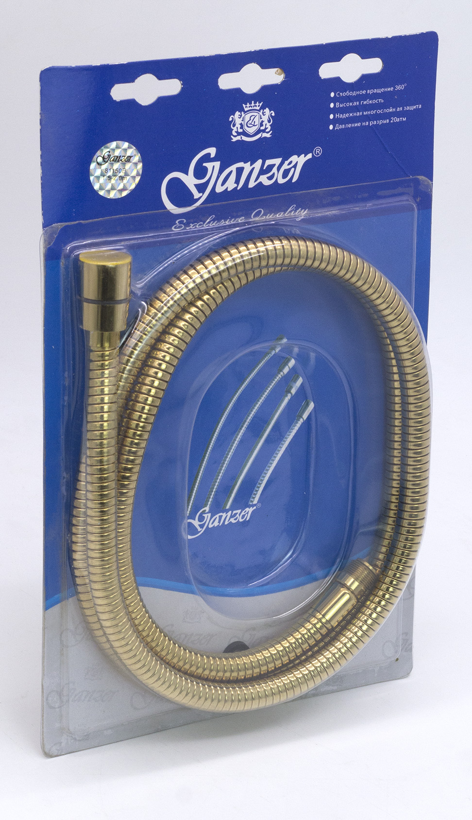 81150-E Шланг для выд. лейки 150см 3/8 нар (ЗОЛОТО) GANZER (50/1шт) Л/К