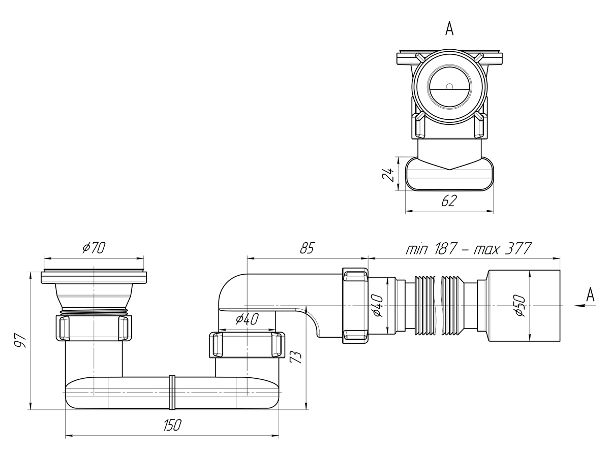 АНИ  Е015  Сифон для поддона плоский 1 1/2"*40  (40/1шт)