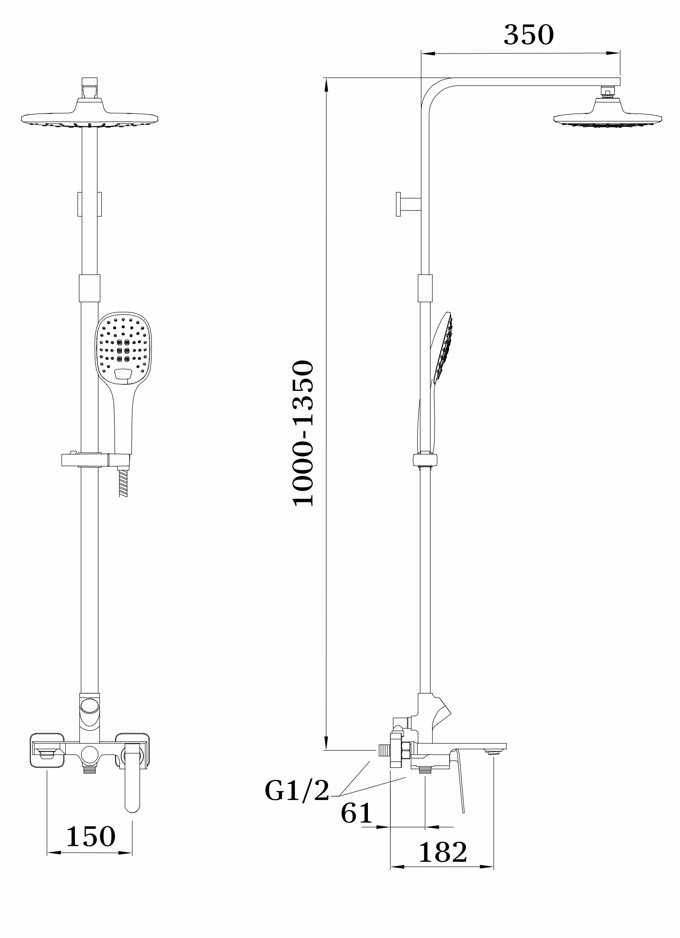 26061-C Душевой релинг (черный,хром) GANZER  (4/1шт) Л/К