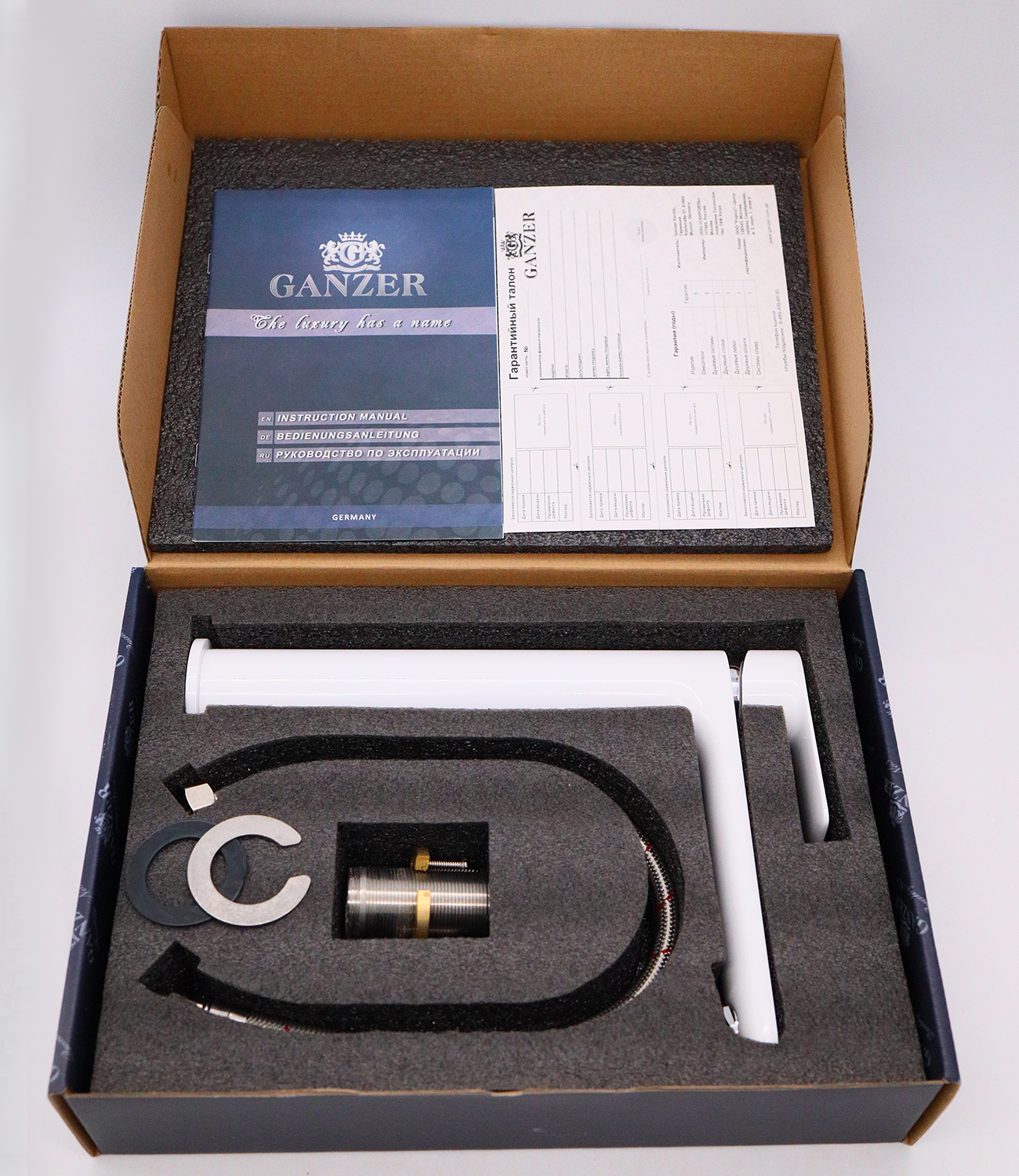 21012-F Смеситель для умыв. (ВЫСОКИЙ БЕЛЫЙ) GANZER  (10/1шт) Л/К