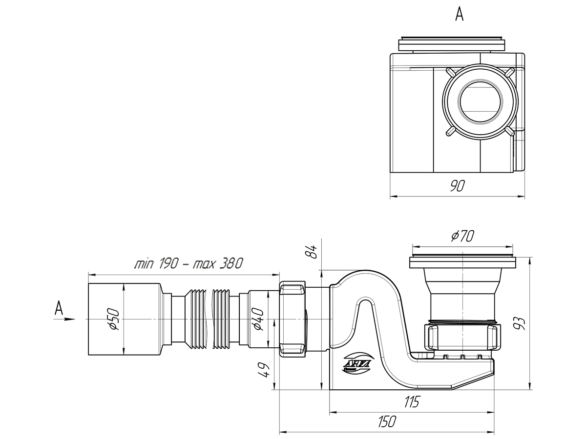 АНИ  Е615  Сифон для поддона плоский (БРИГ) 1 1/2"*40/50  (30шт)