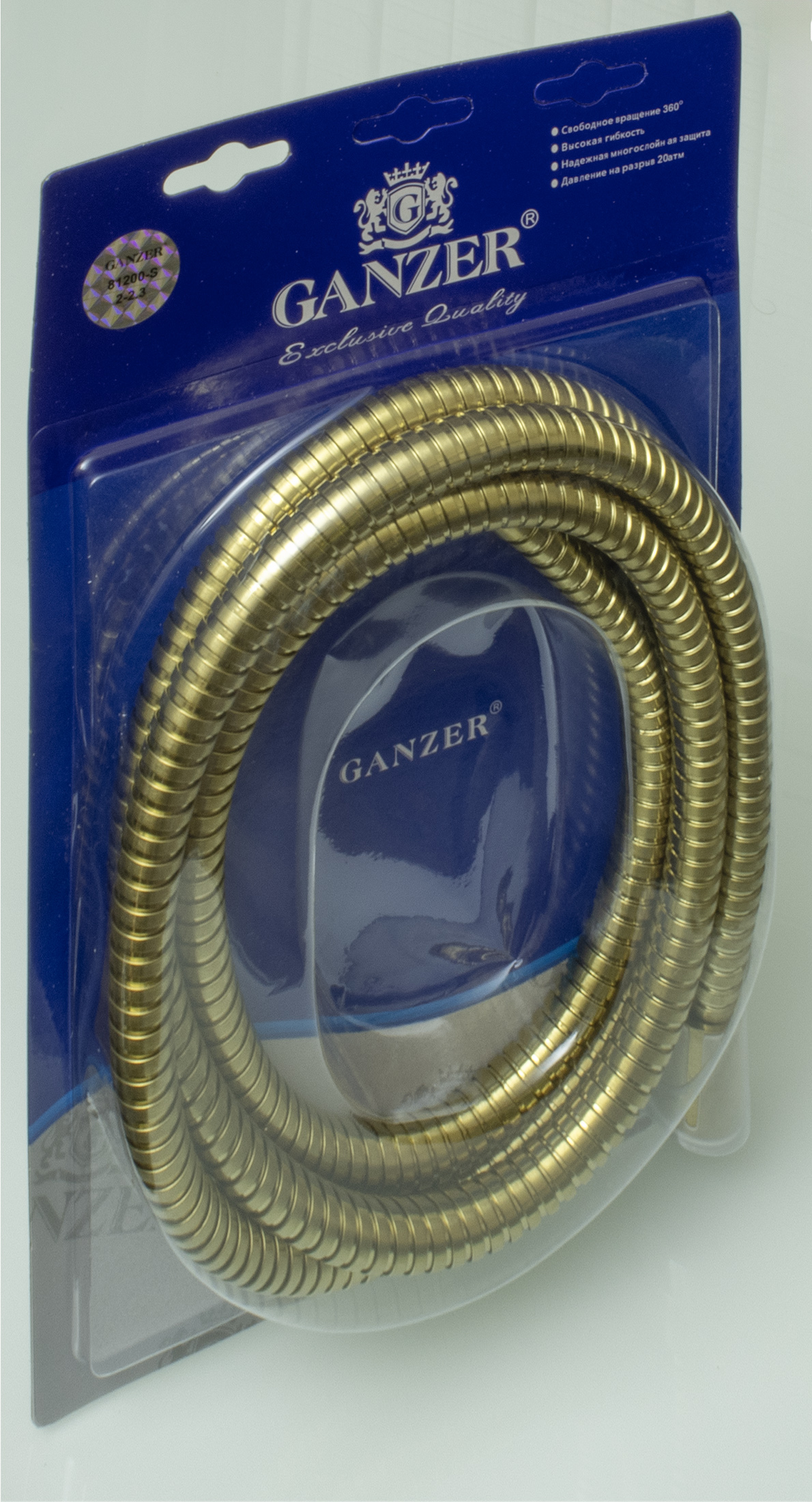 81200-S Шланг для выд. лейки 200см 3/8 нар. (Мат. Золото) GANZER  (50/1шт)