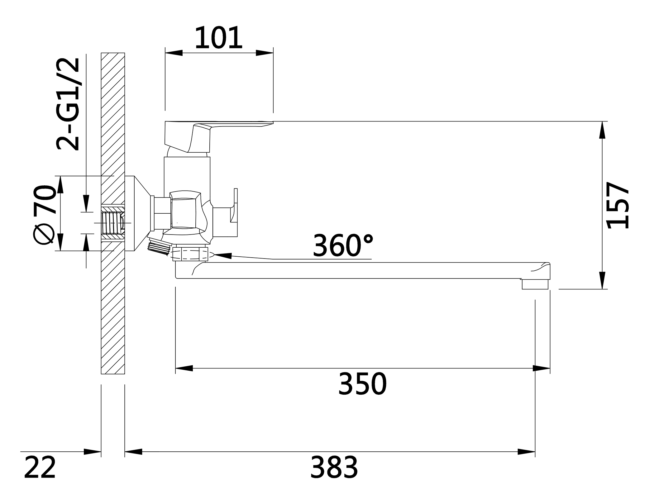 22018-C Cмеситель для ванны (ЧЕРНЫЙ) HANSEN  (10/1шт)