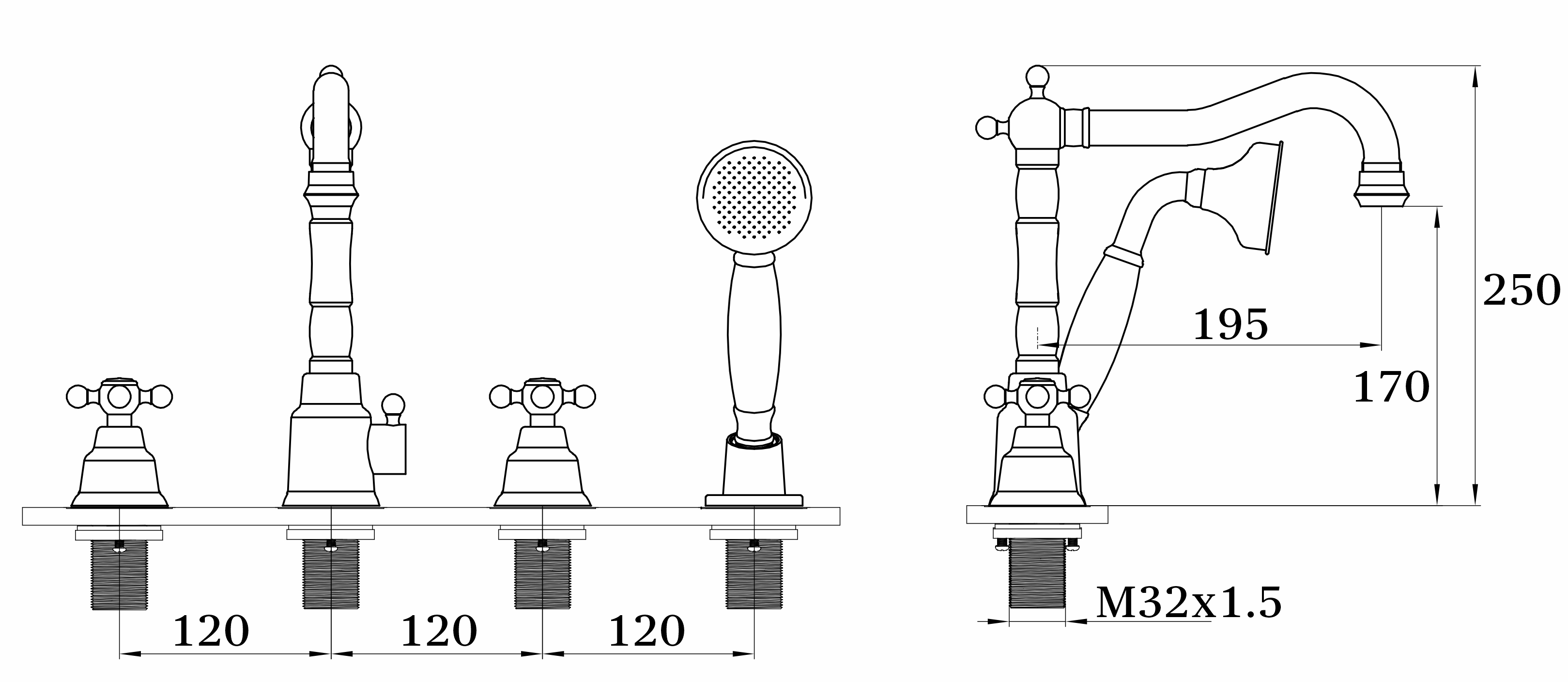 09033-E Смеситель на борт ванны (4-отв) "GANZER"  (6/1шт)