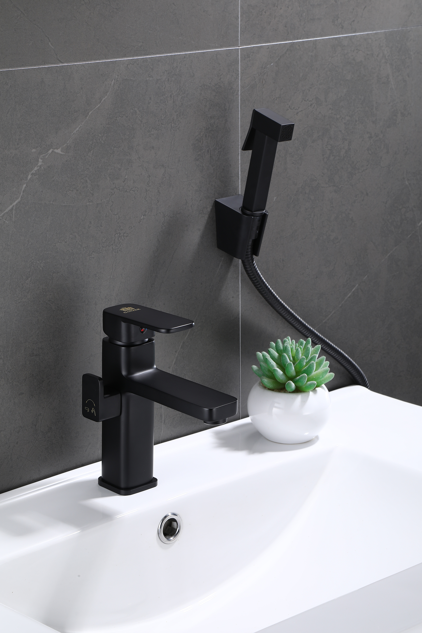 12053-C Смеситель для умыв. с под. гиг. лейки (ЧЕРНЫЙ)  GANZER  (10/1шт) Л/К