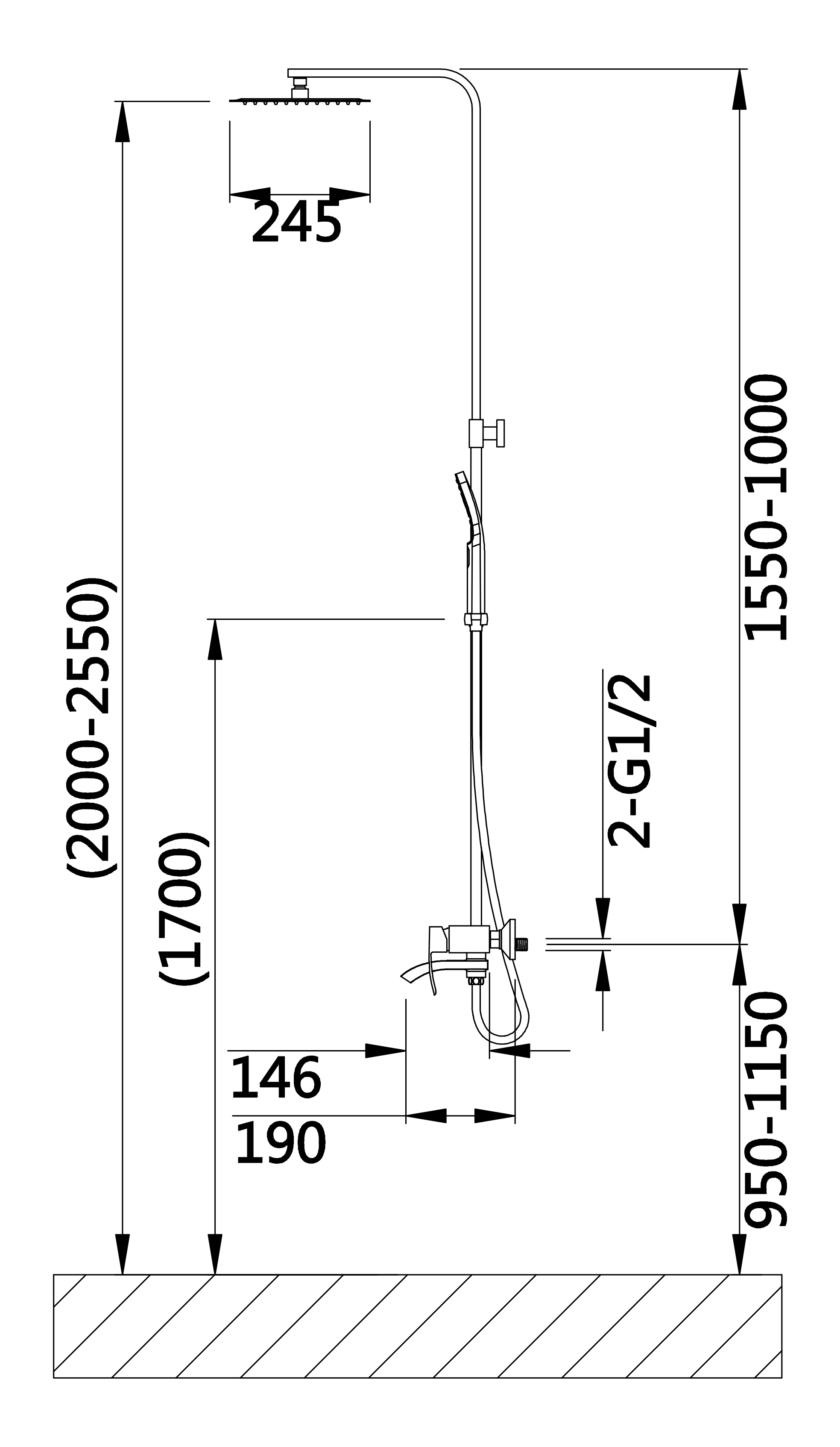 33244-C Од. душ. система из НЕРЖ. (ЧЕРНЫЙ)  HANSEN (4/1шт)