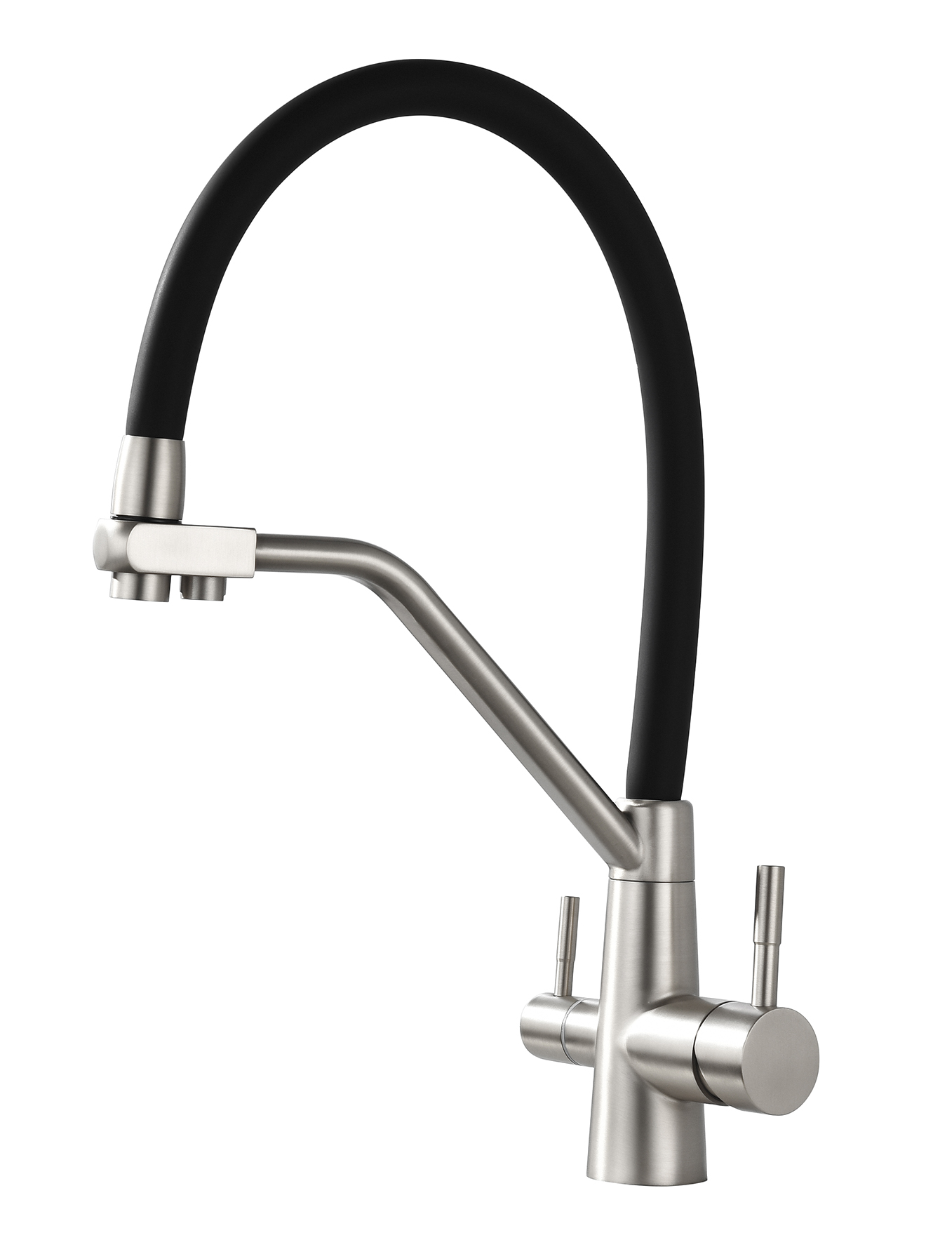 15055-GC Смес. для кухни с гиб шланг и под филт НЕРЖ (сатин/чер.) HANSEN (8/1шт)