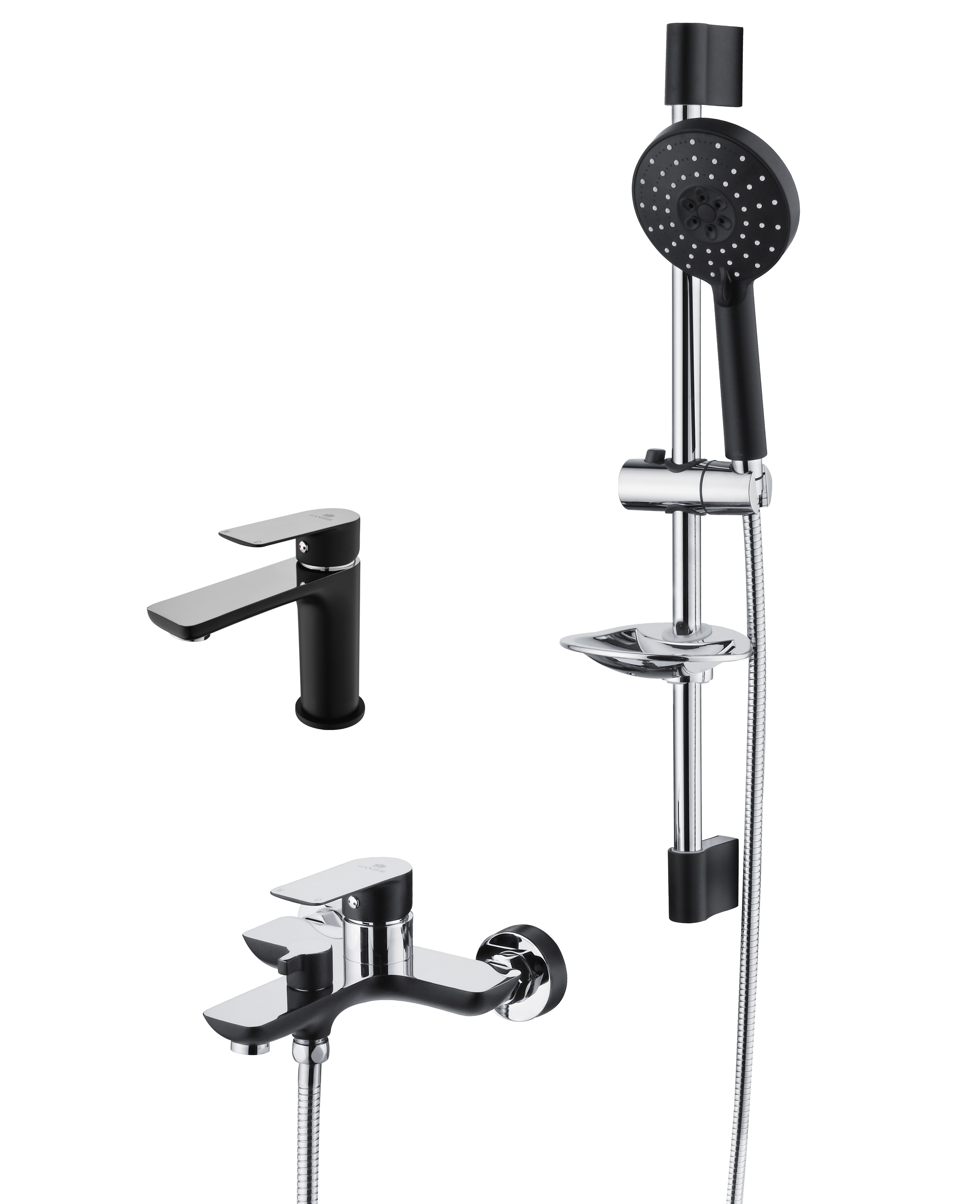 21037-C Душевой комплект (3 в 1) (хром+черный) "GANZER"  Л/К