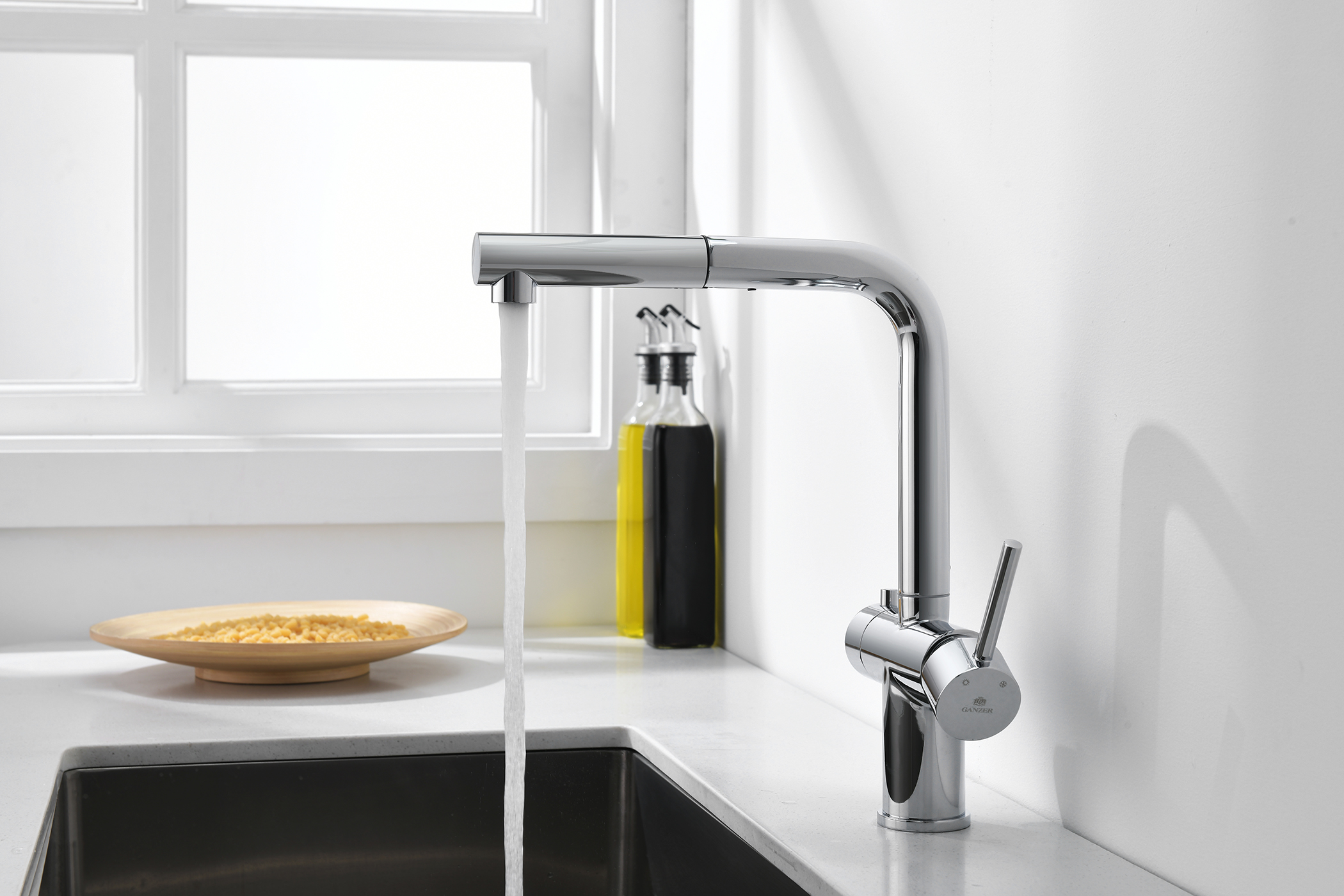 16036 Смес. од. для кухни с ВЫД. лейкой и подк. ФИЛЬТ. (ХРОМ)  GANZER (10/1шт)