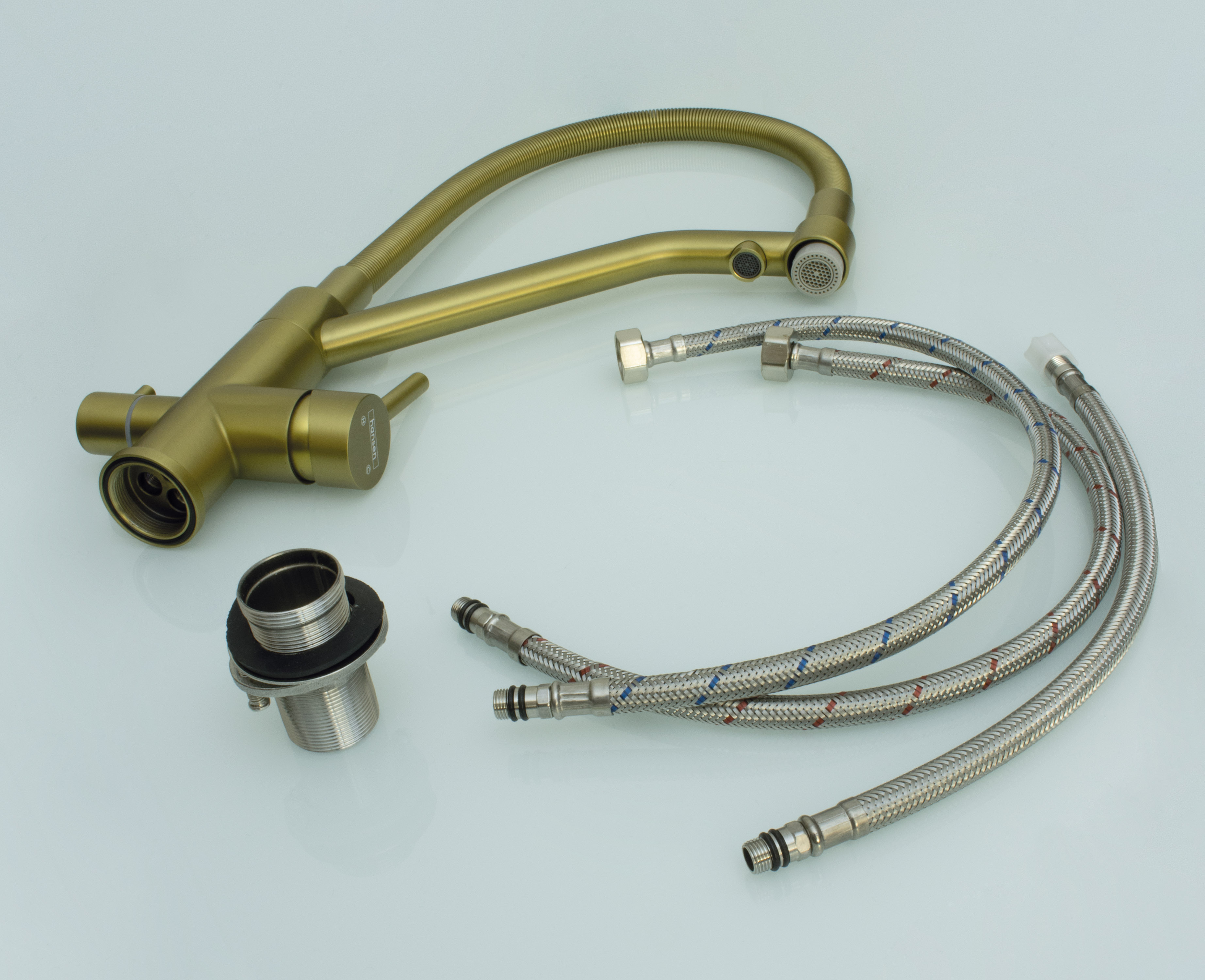 15056-D Смес. для кухни с гиб шланг и под фильт (БРОНЗА) HANSEN (8/1шт)