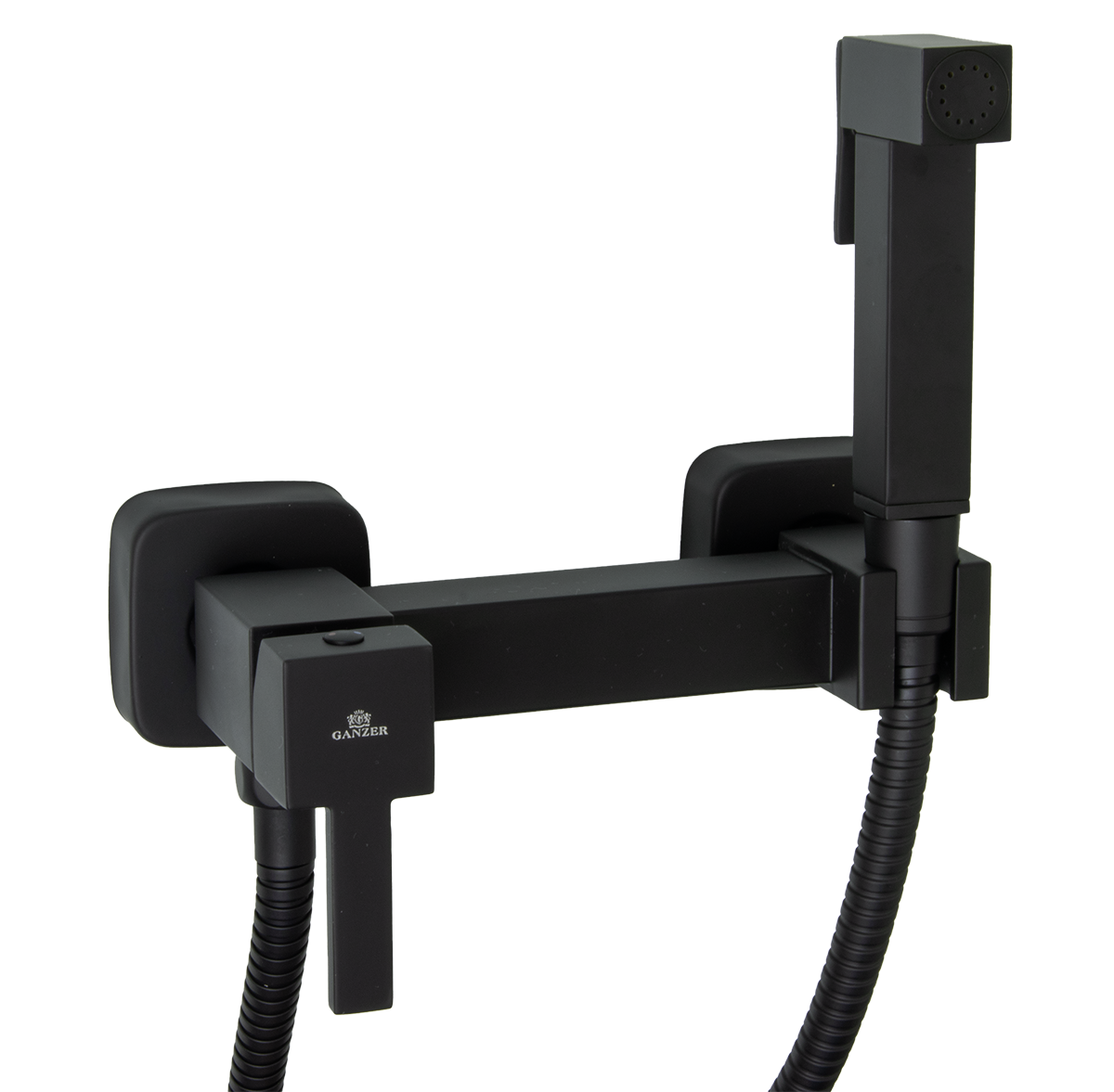 12201-C Set Смеситель для гиг. душа КВАДРАТ (ЧЕРНЫЙ)  GANZER  (10/1шт)