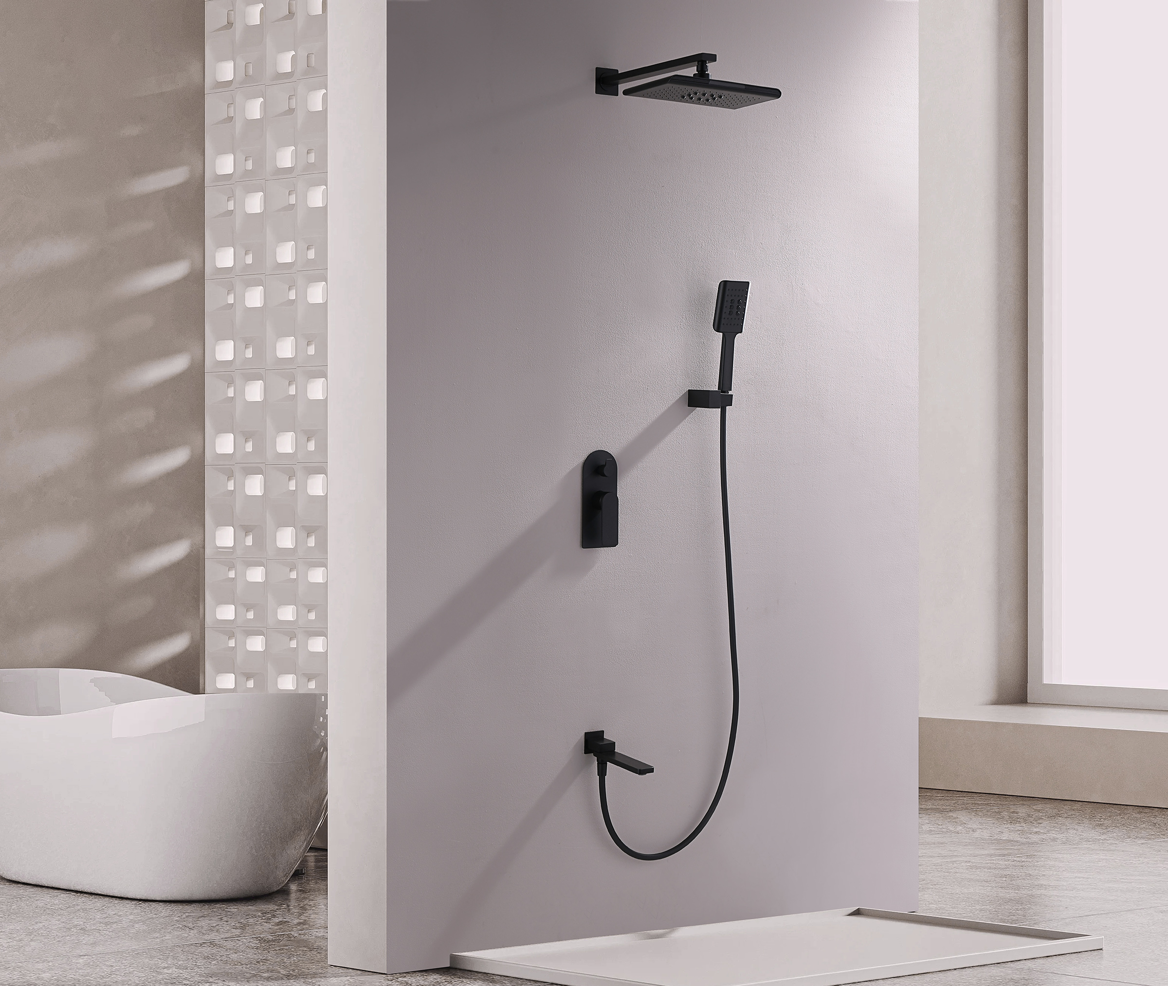 07165-C Смеситель встраиваемый для душа с 3-функ. (ЧЕРНЫЙ) GANZER (6/1шт)