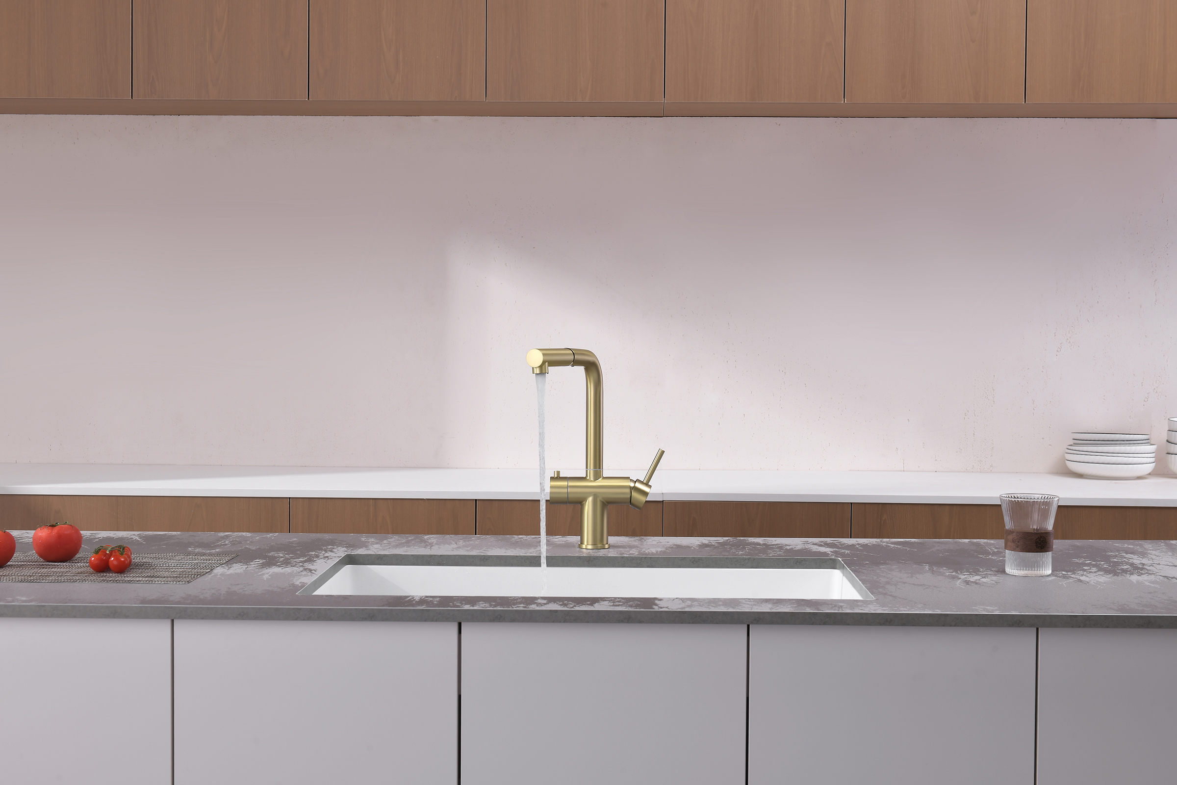 16036-S Смес. од. для кухни с ВЫД. лейкой и подк. ФИЛЬТ. (Мат. Золото)  GANZER (10/1шт)