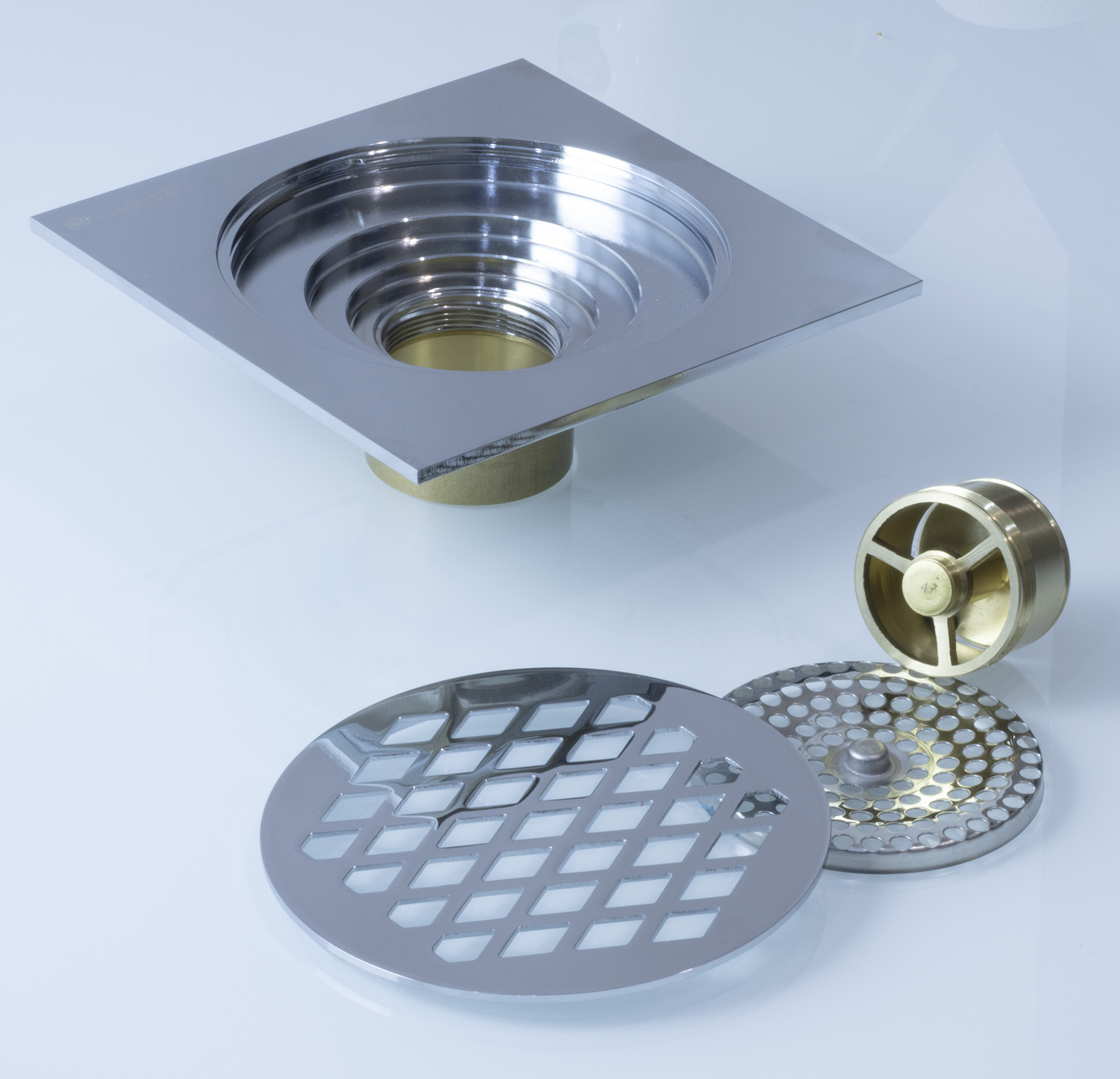 Трап прямой 15 х 15  (ХРОМ)  GANZER  (24/1шт)