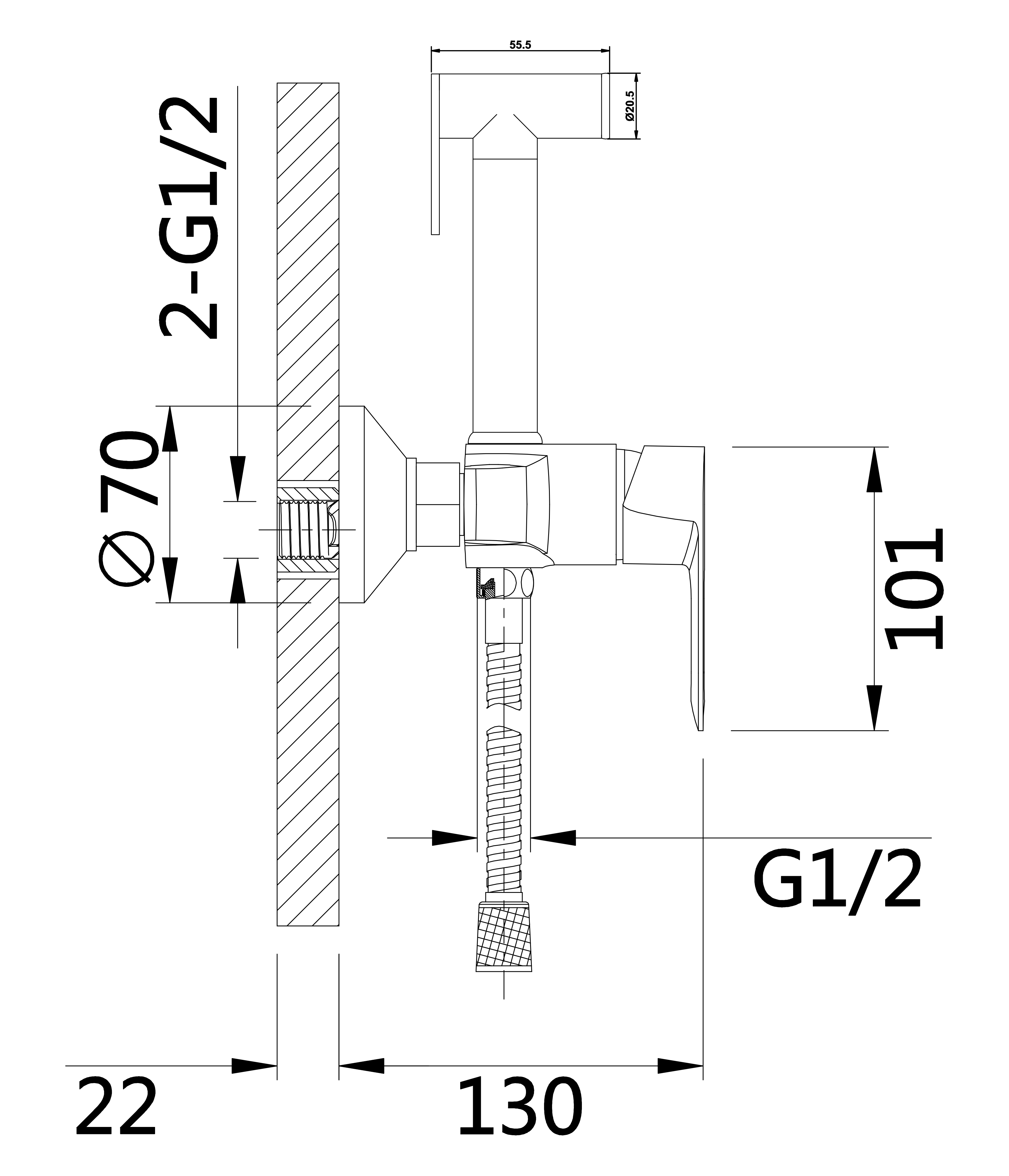 23018-F Смеситель для душа с гиг. лейкой (БЕЛЫЙ) HANSEN  (10/1шт)