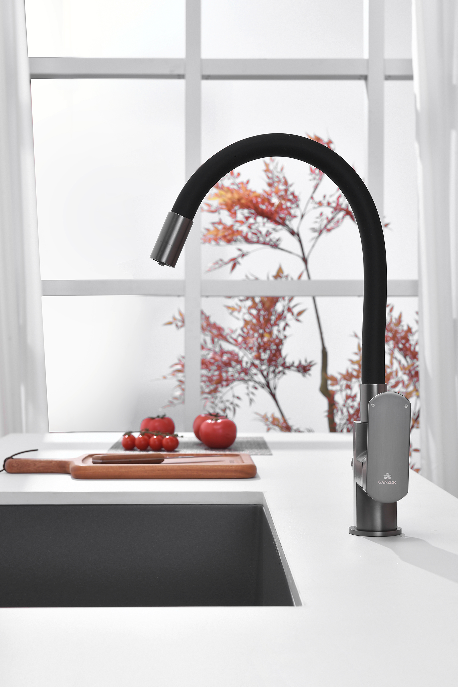 06127-Q Смеситель для кухни с гиб. изл. и под. фильтра (ГРАФИТ) GANZER (10/1шт)