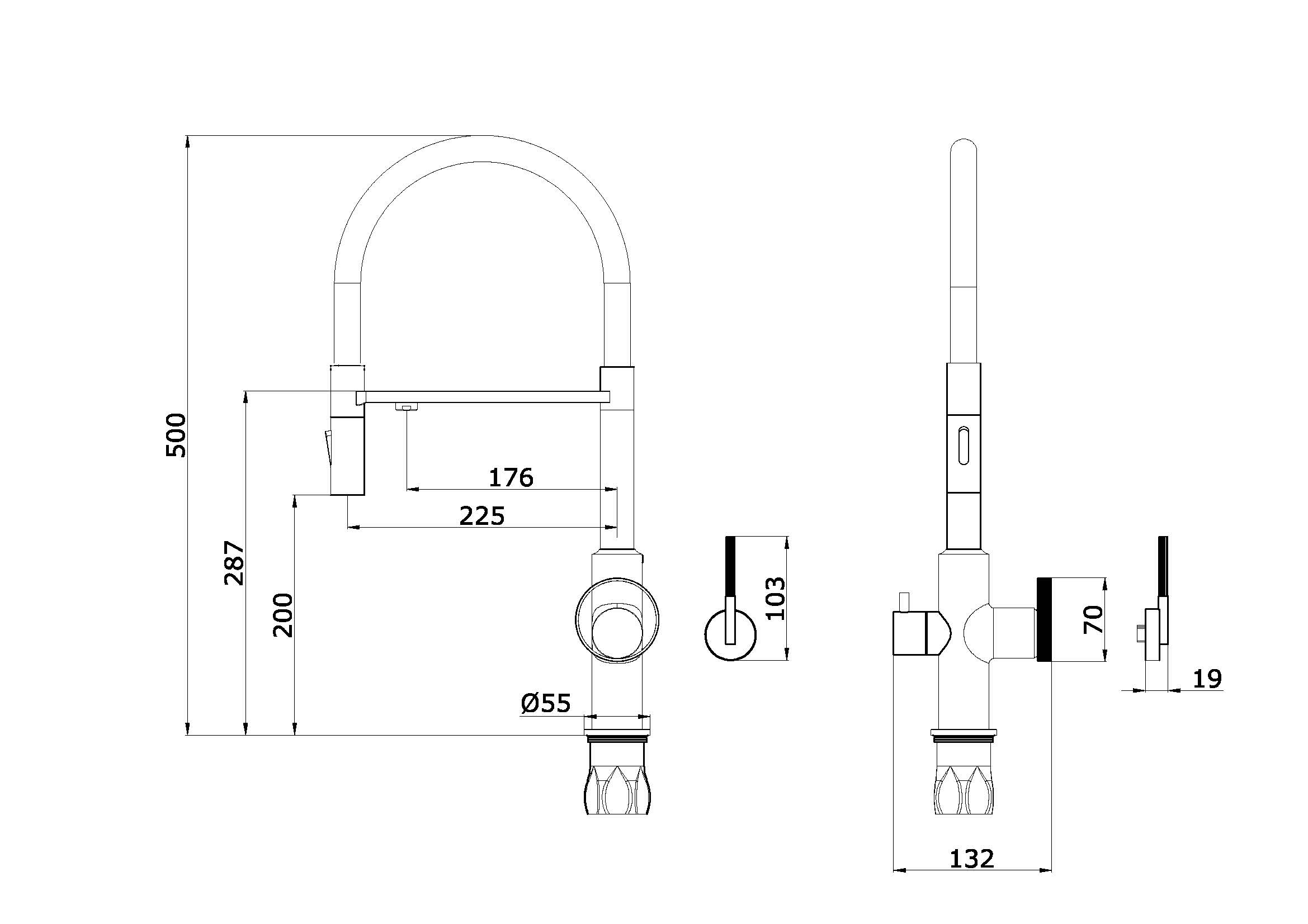 19127-C Смес. для кухни с гиб МАГ. изл. и под. фильт. (ЧЕР.+ЧЕР.) GANZER (10/1шт)