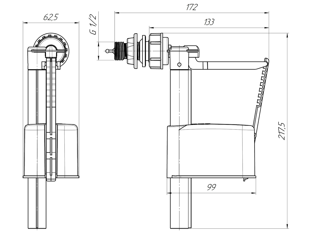 АНИ  WС5050 Клапан боковой 1/2", штуцер-пластик (30/1шт)
