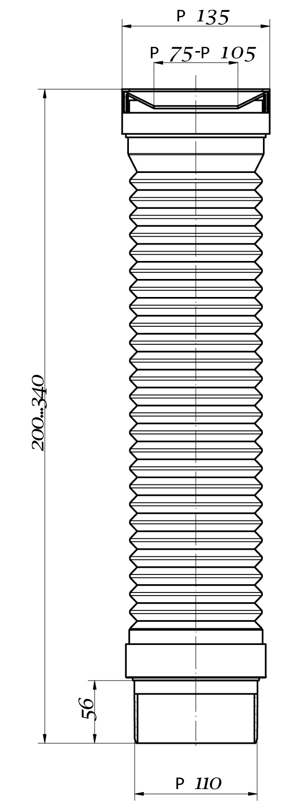 999P Гофра для  унитаза (БЕЗ ЛЕПЕСТКОВ) L=200-340мм  ОРИО (32/1шт)
