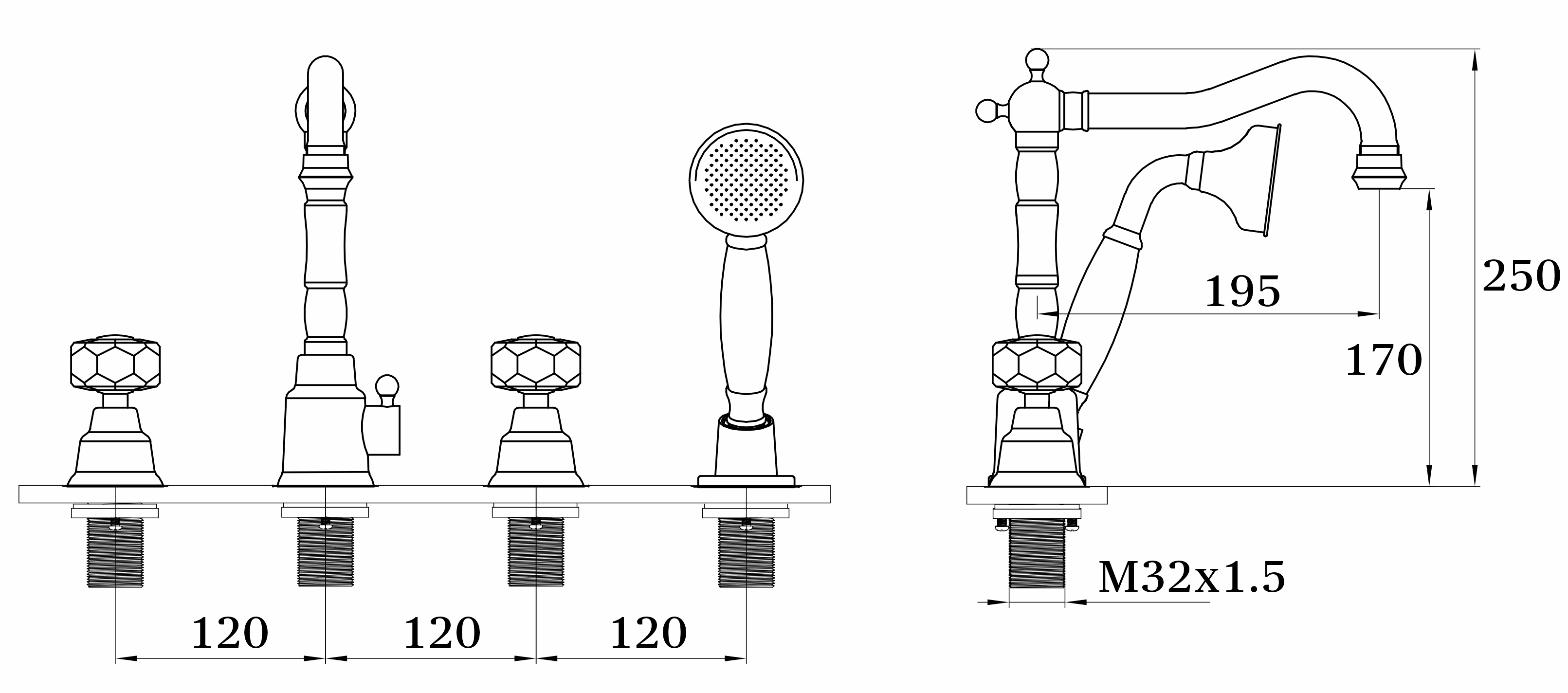 09034-D Смеситель на борт ванны (4-отв) "GANZER"  (6/1шт) Л/К