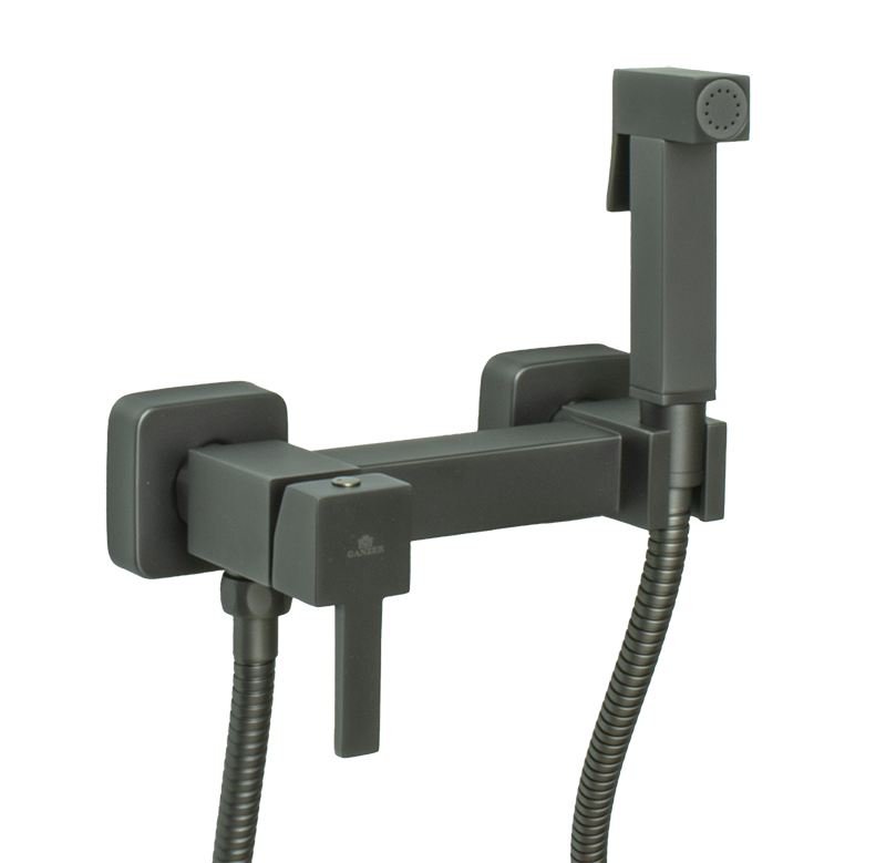 12201-Q Set Смеситель для гиг. душа КВАДРАТ (ГРАФИТ)  GANZER  (10/1шт)