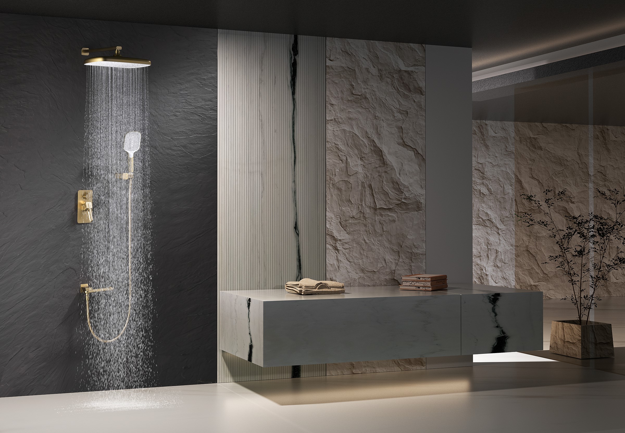 12165-S Смеситель встраиваемый для душа с 3-функ. (Мат. Золото) GANZER (6/1шт)