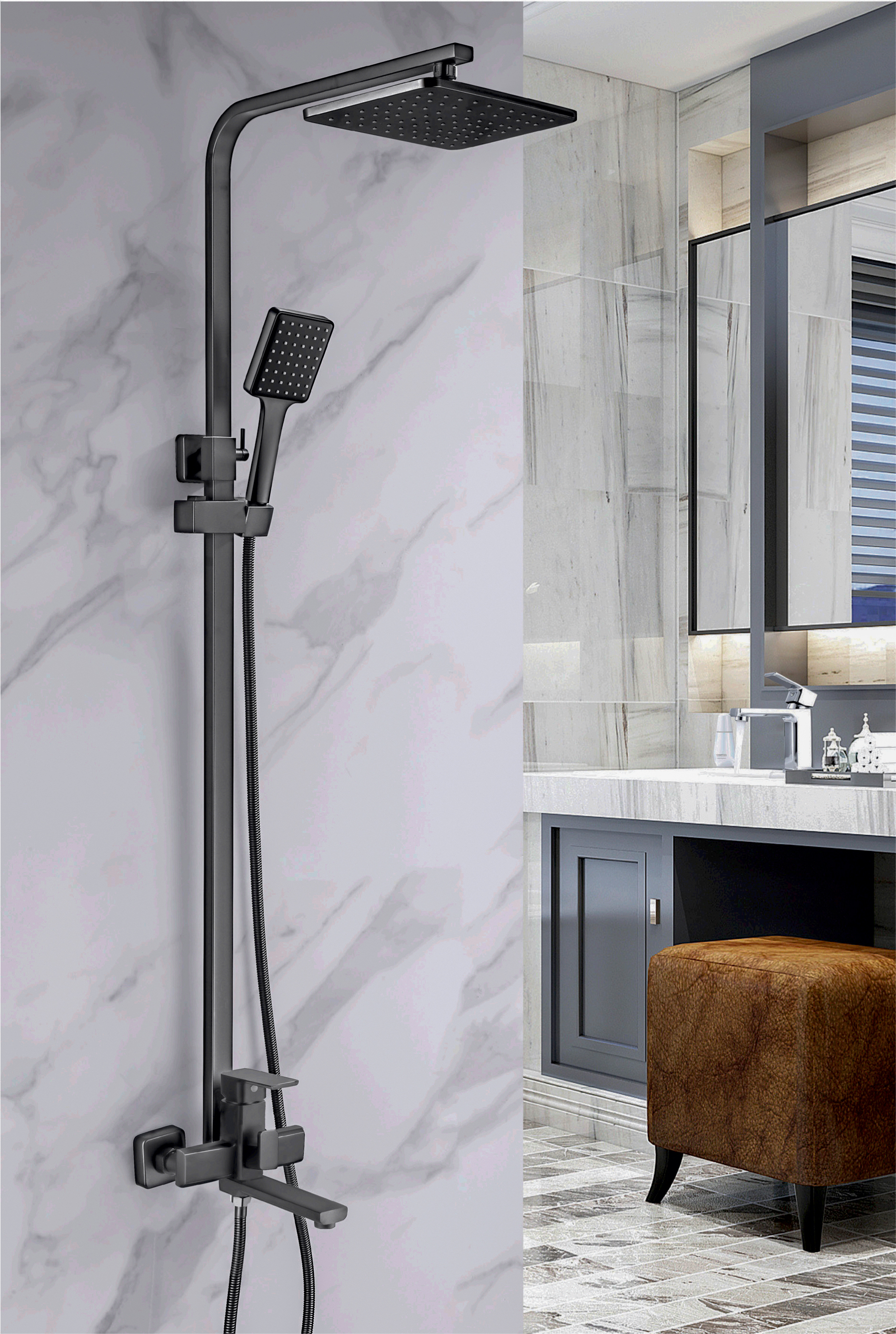 33010-P Однорукий душевой релинг (ГРАФИТ)  HANSEN  (5/1шт)