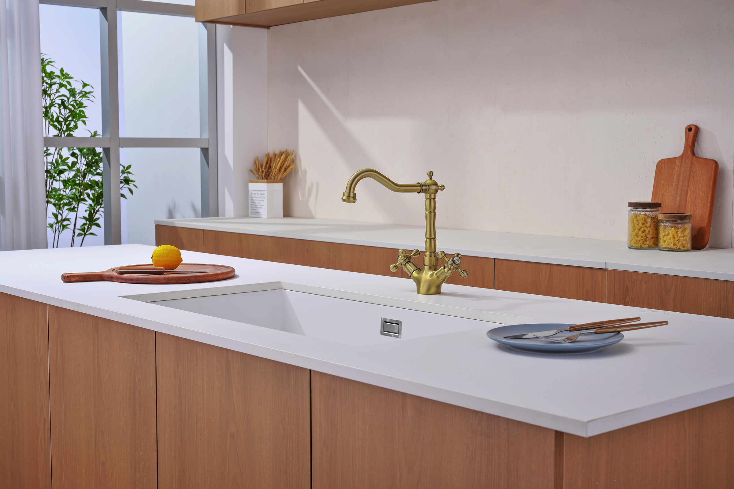 09122-D Смеситель 2-ух руч. для кухни (БРОНЗА) GANZER  (10/1шт)