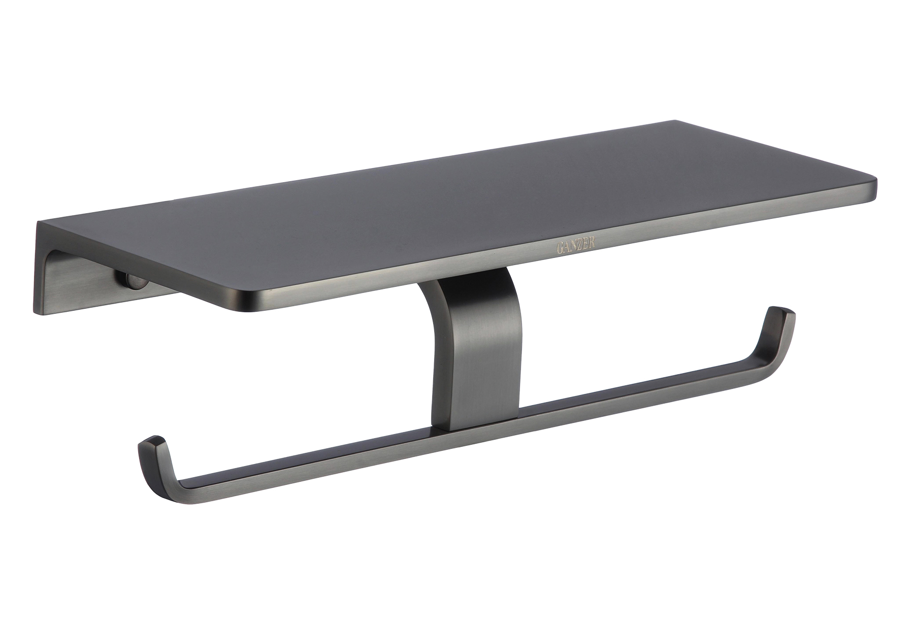 88035-Q Двойной держатель для туалетной бумаги с полкой (ГРАФИТ) GANZER  (10/1шт)