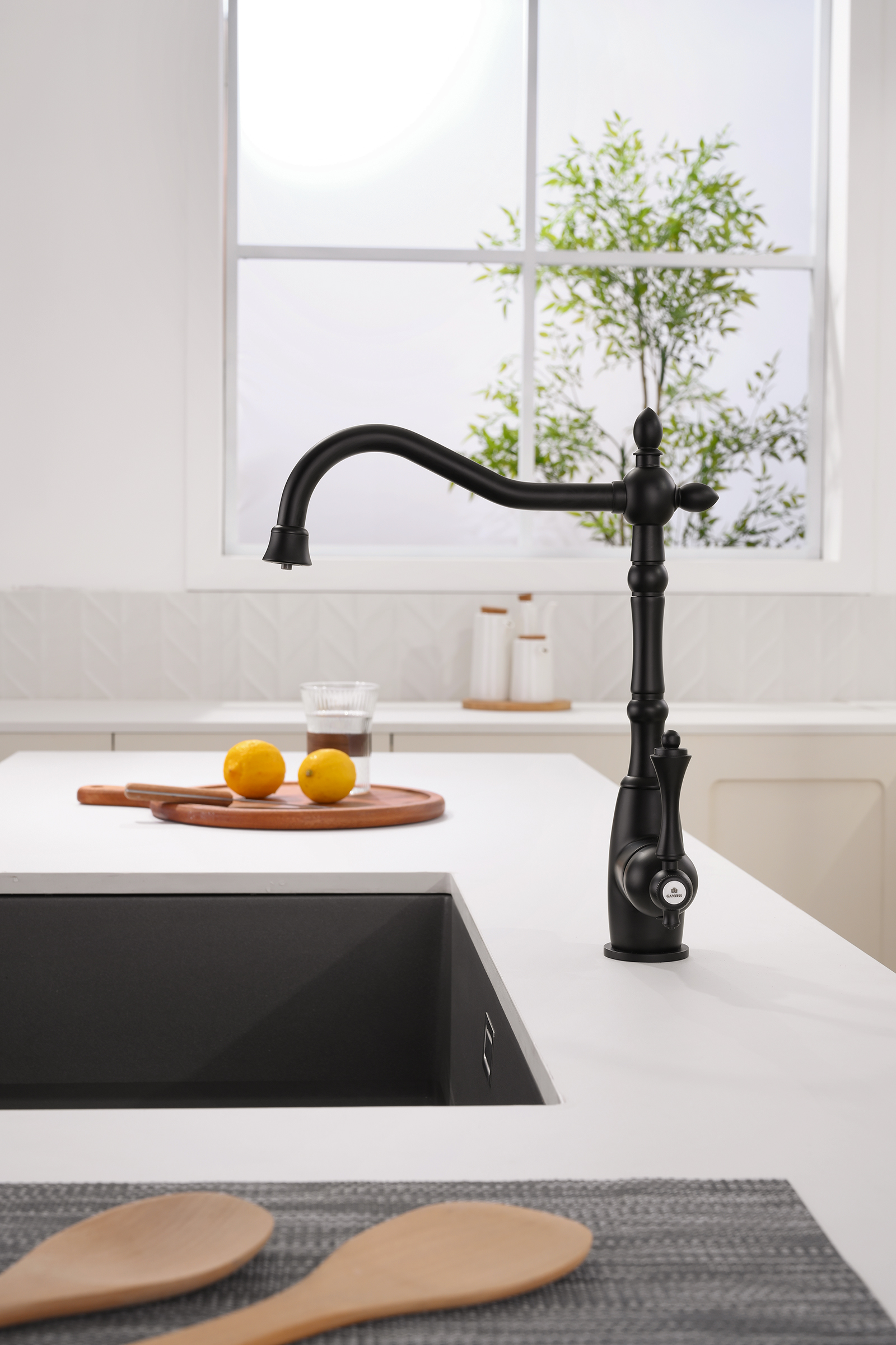 77122-C Смеситель для кухни с под. филь. (ЧЕРНЫЙ) GANZER  (10/1шт)