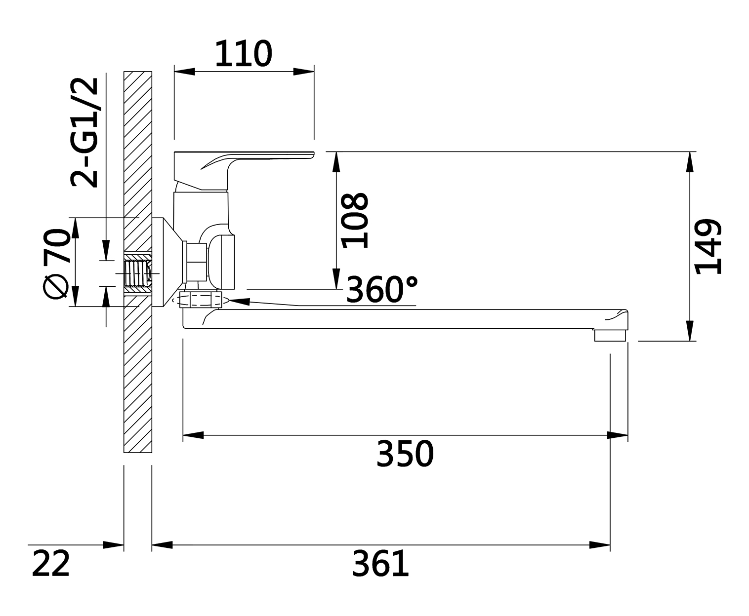 22016-C Смеситель для ванны (черный) HANSEN  (10/1шт)