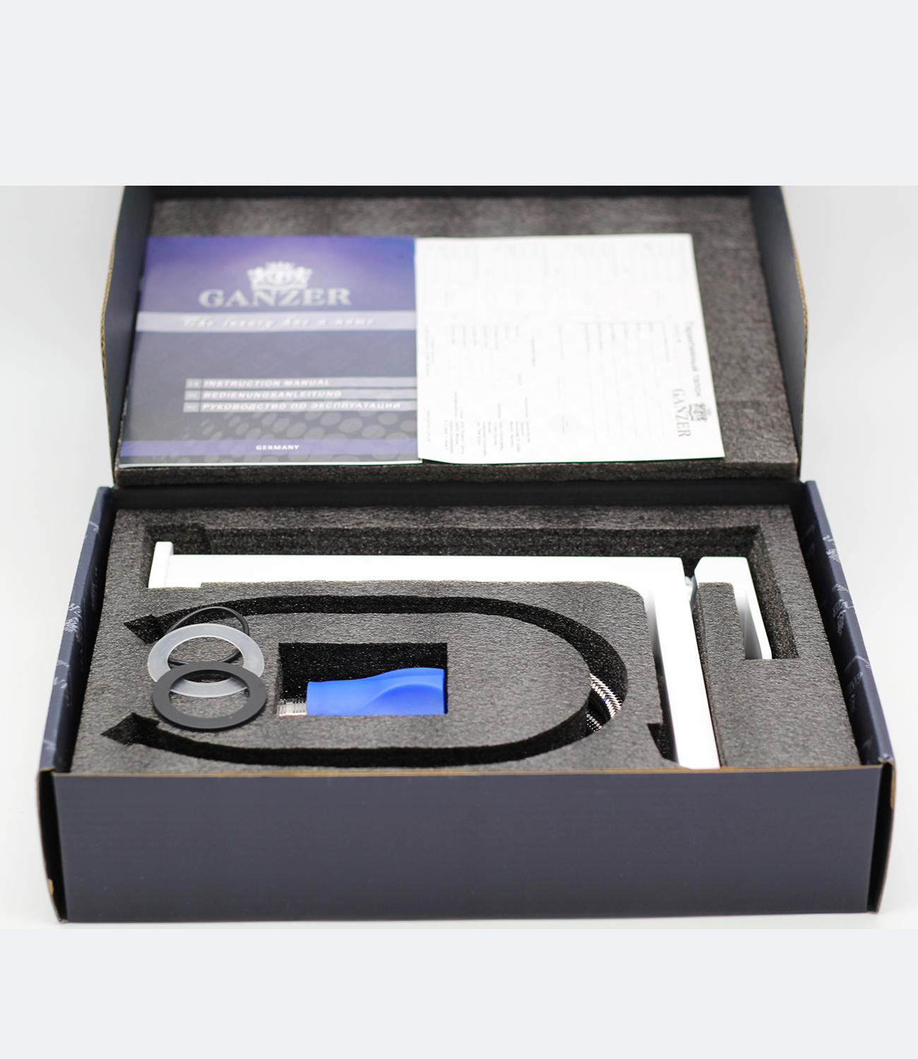 12016-F Смеситель для умыв. (ВЫСОКИ БЕЛЫЙ) GANZER  (10/1шт) Л/К