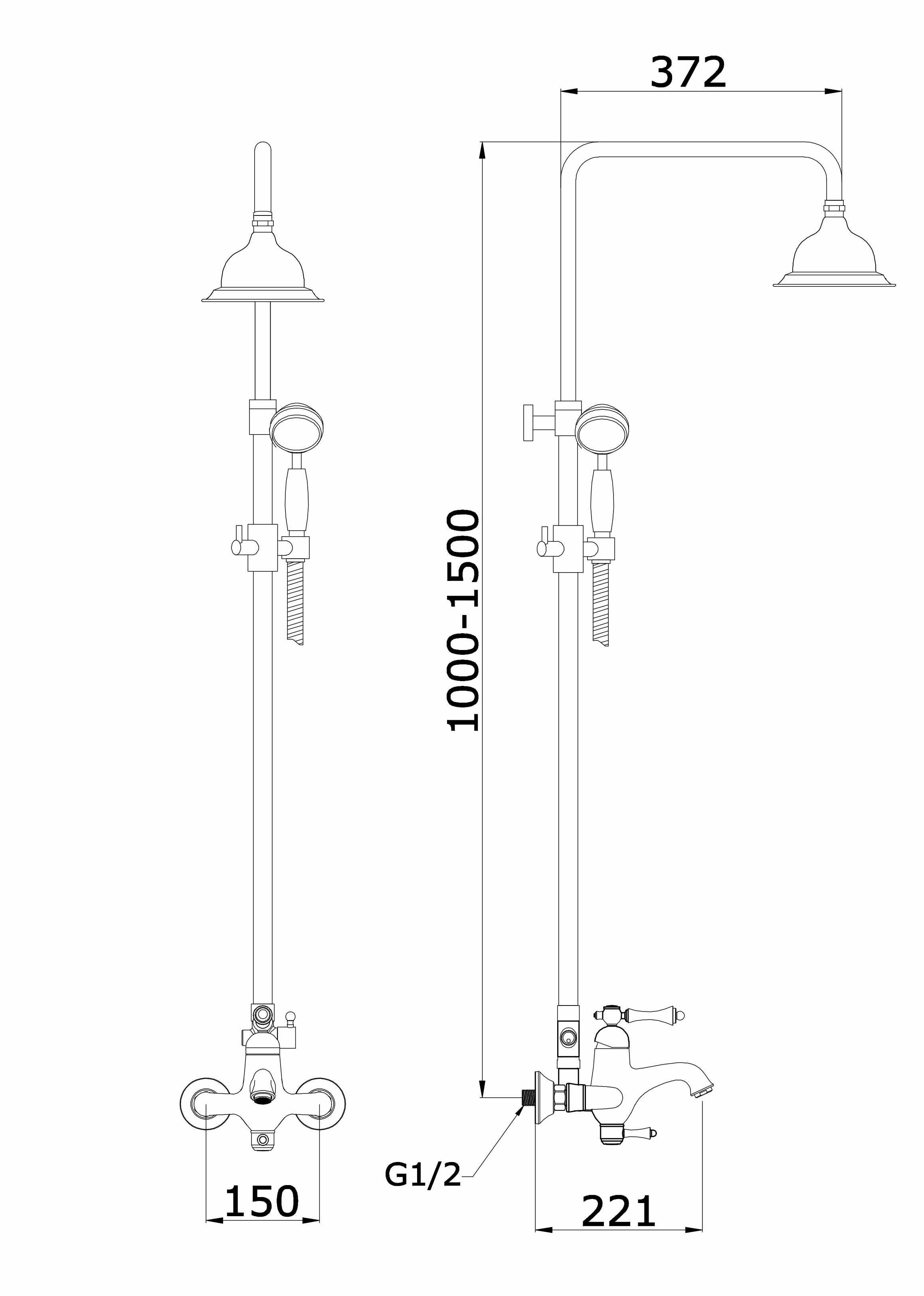 77061-C Душевой релинг (ЧЕРНЫЙ)  "GANZER"  (4/1шт)