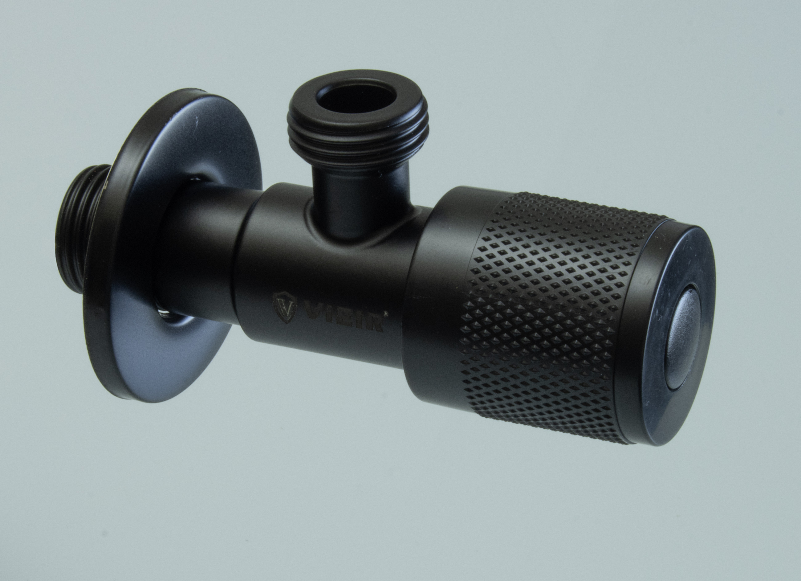 Кран угловой с отр. 1/2 х 1/2 нерж,черный (КРУГ.) ViEiR  (100/1шт).