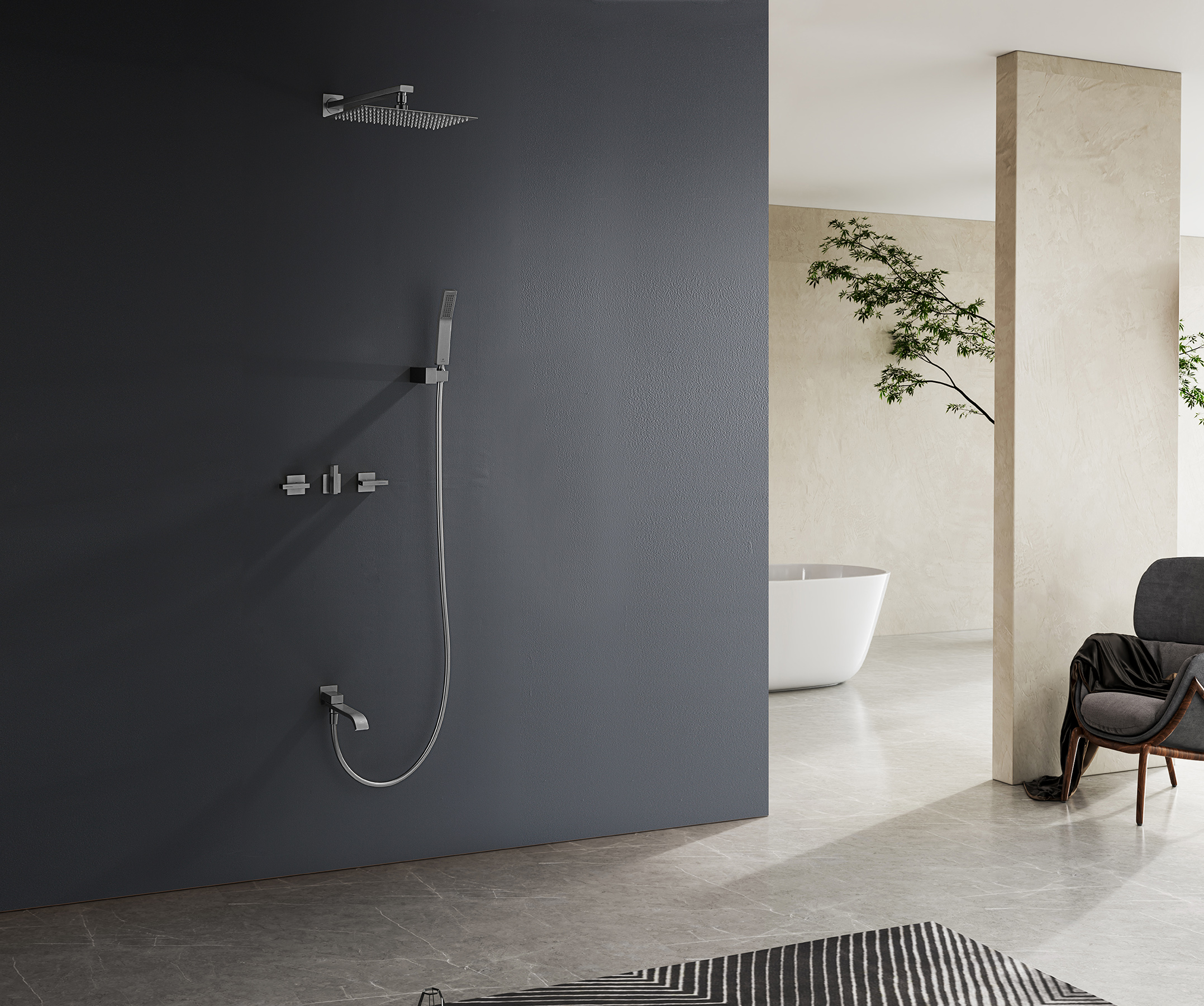 01165-Q Смеситель встраиваемый для душа с 3-функ. (ГРАФИТ) GANZER (6/1шт)