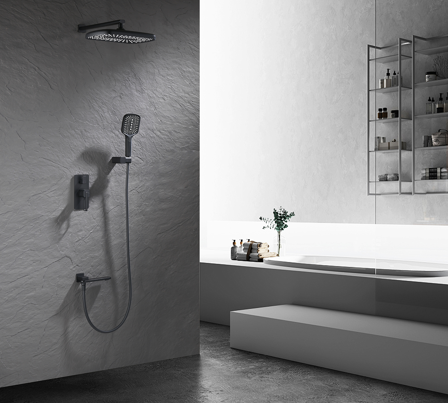 12165-C Смеситель встраиваемый для душа с 3-функ. (ЧЕРНЫЙ) GANZER (6/1шт)