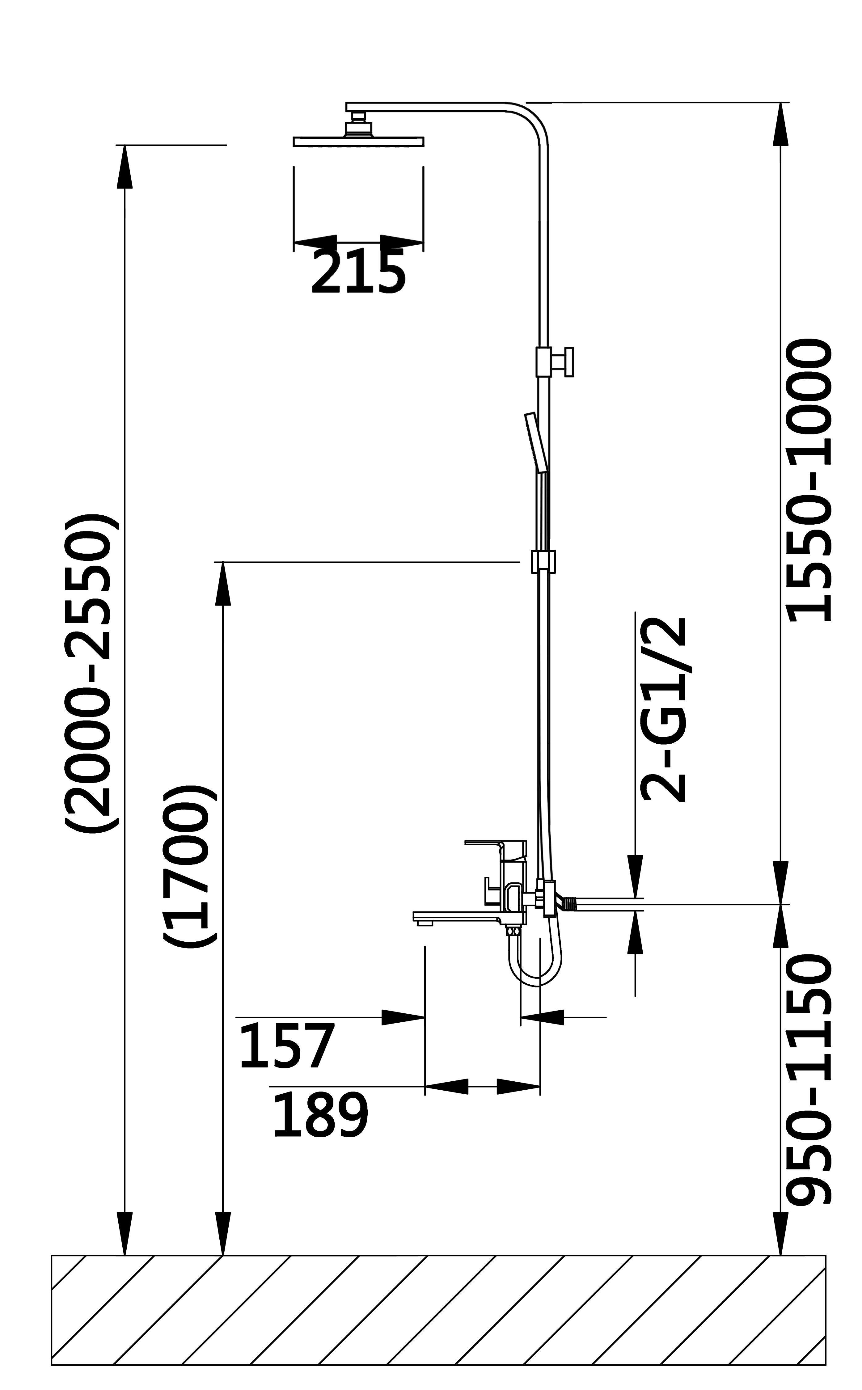 33010-P Однорукий душевой релинг (ГРАФИТ)  HANSEN  (5/1шт)