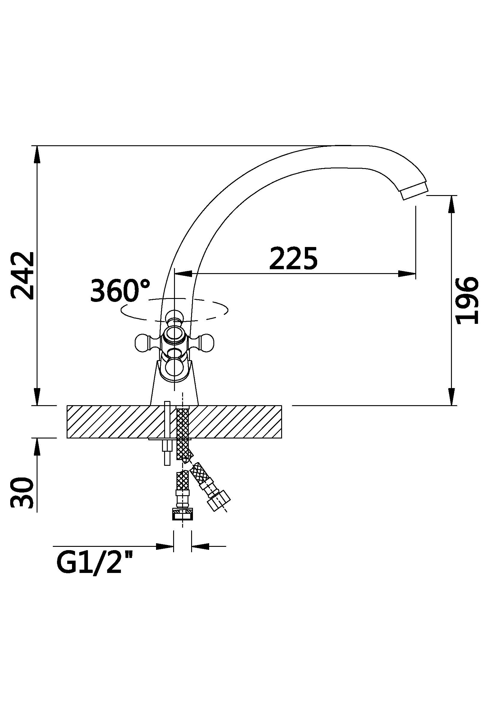 09021 Смеситель двухвентельный для кухни "GANZER"  (10/1шт)